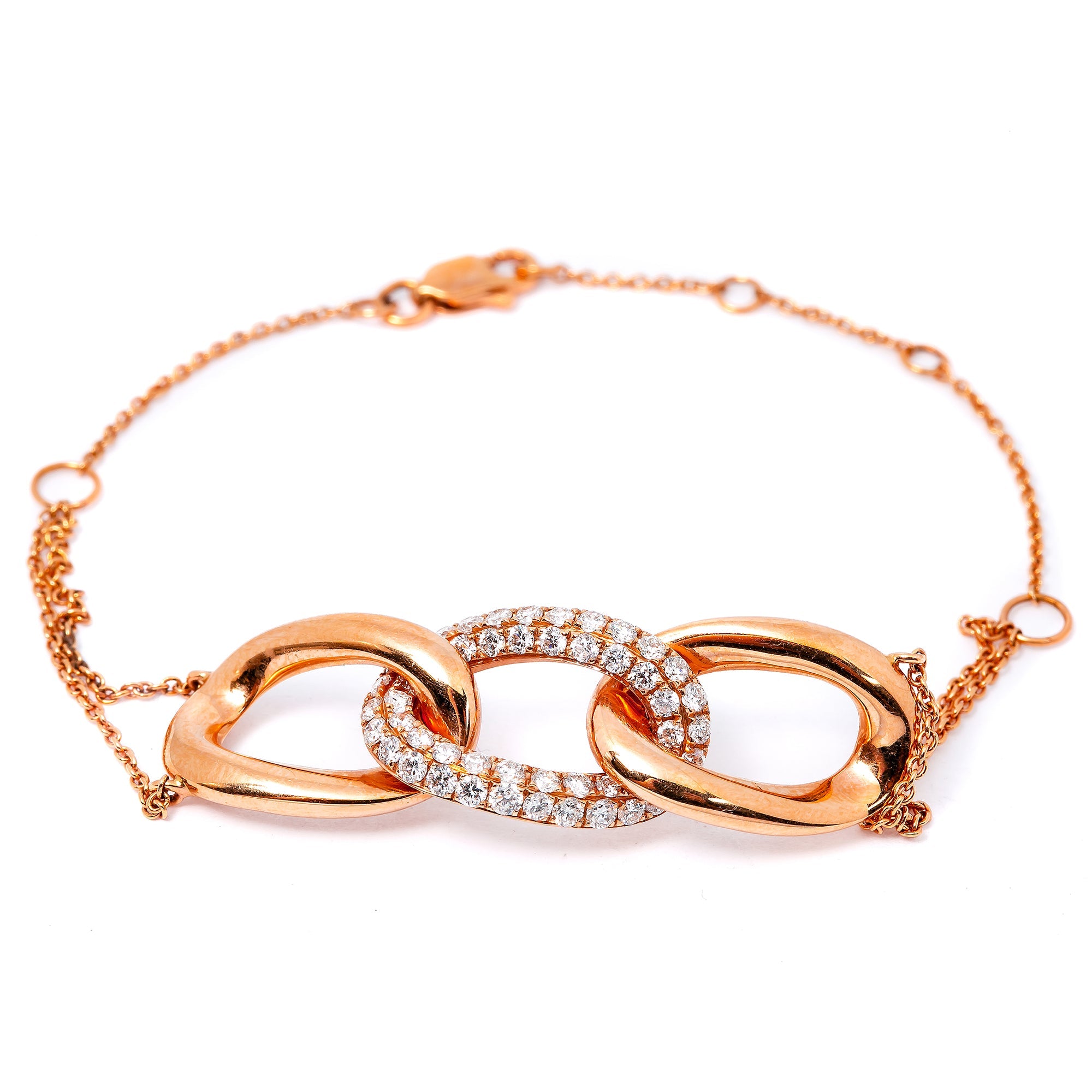 18K ROSE GOLD OPEN LINKED OVALS BRACELET WITH 1.68 CT DIAMONDS