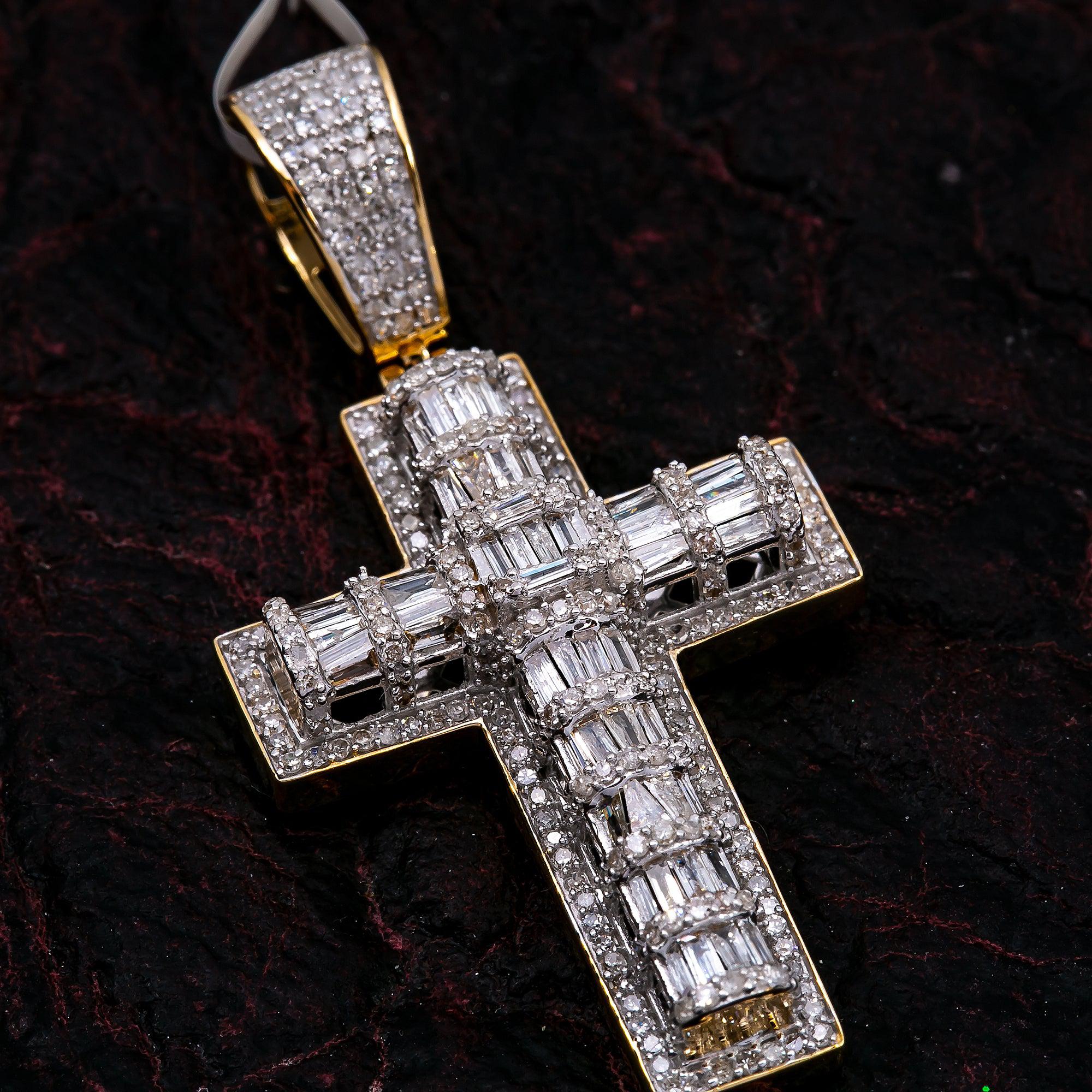 Unisex 14K Yellow Gold Cross Pendant with 1.43 CT Diamonds