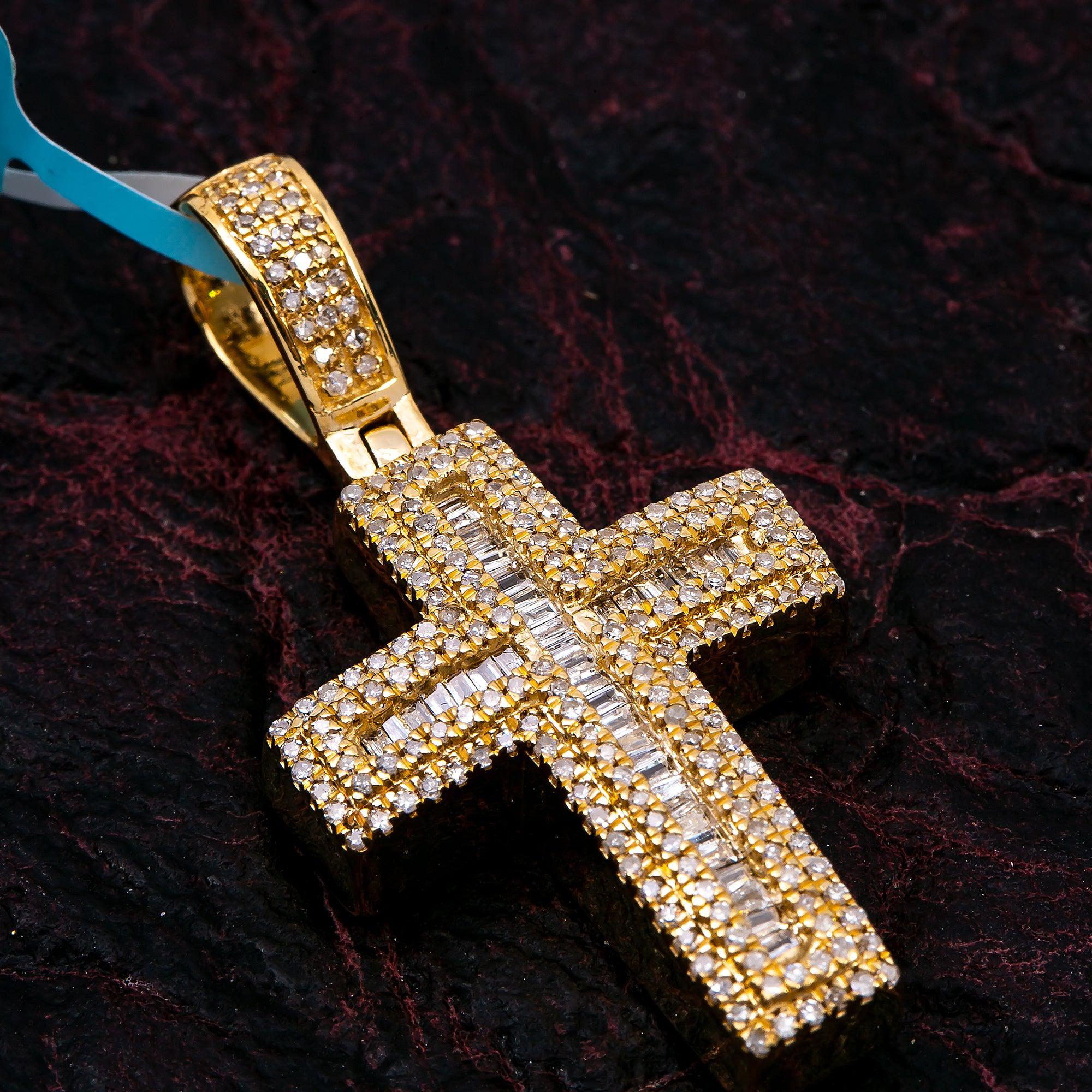 Unisex 14K Yellow Gold Cross Pendant with 0.82 CT Diamonds