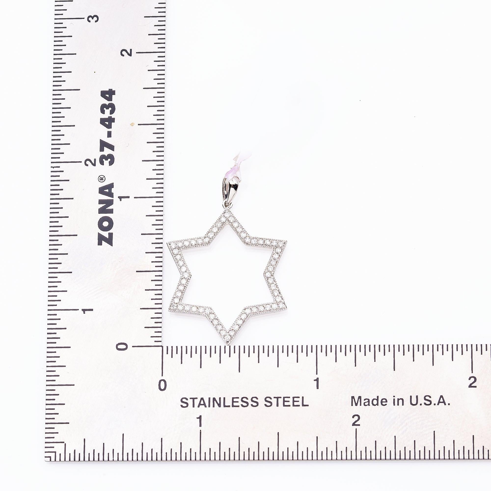 Unisex 18K White Gold Magen David Pendant 0.23 CT Diamond's