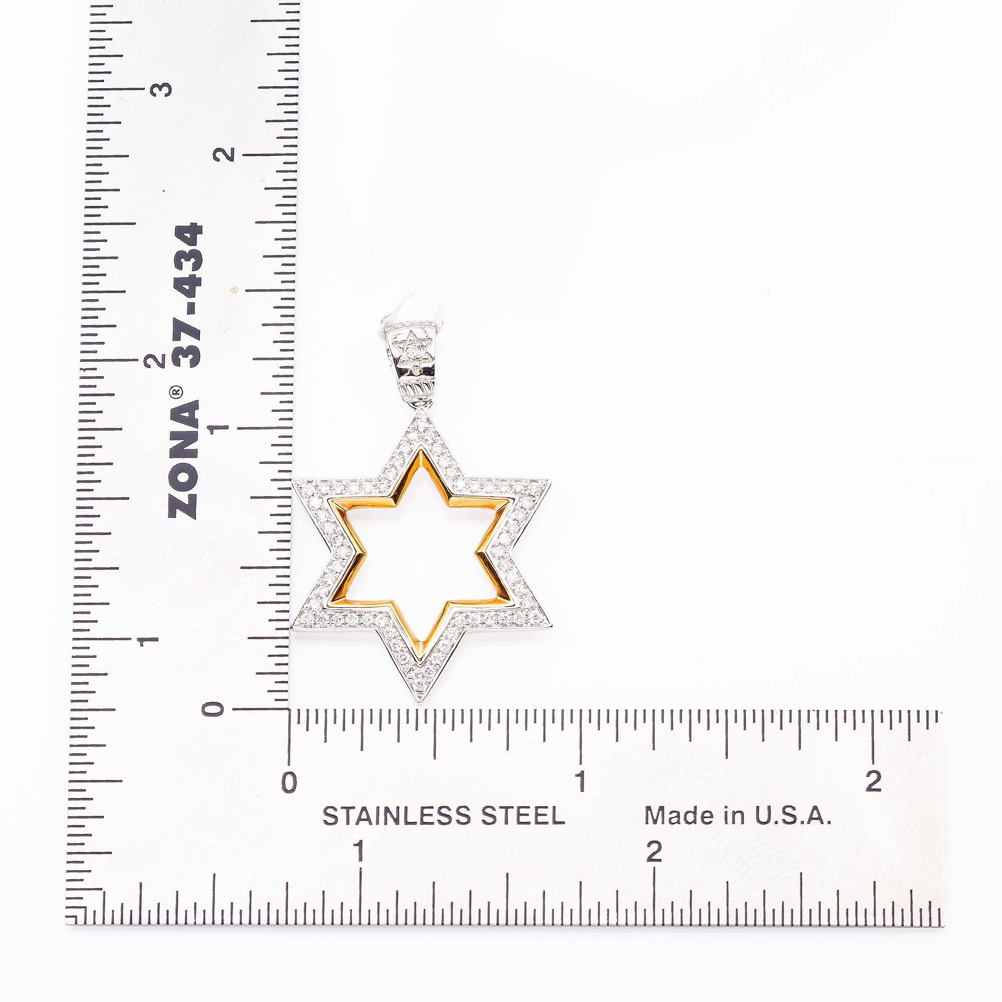 Unisex 18K White & Rose Gold Magen David Pendant 0.39 CT Diamond's