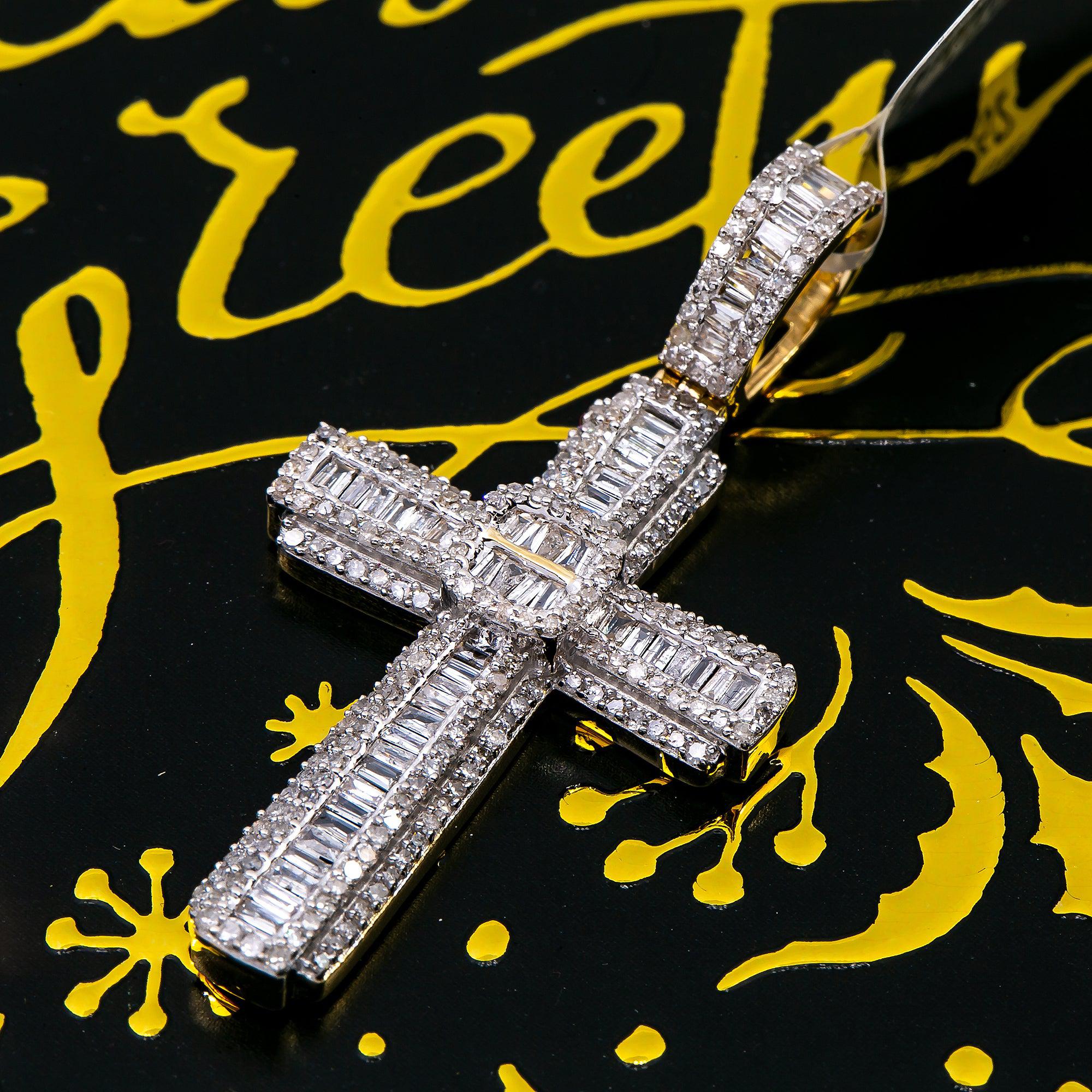 Unisex 14K Yellow Gold Cross Pendant with 1.08 CT Diamonds