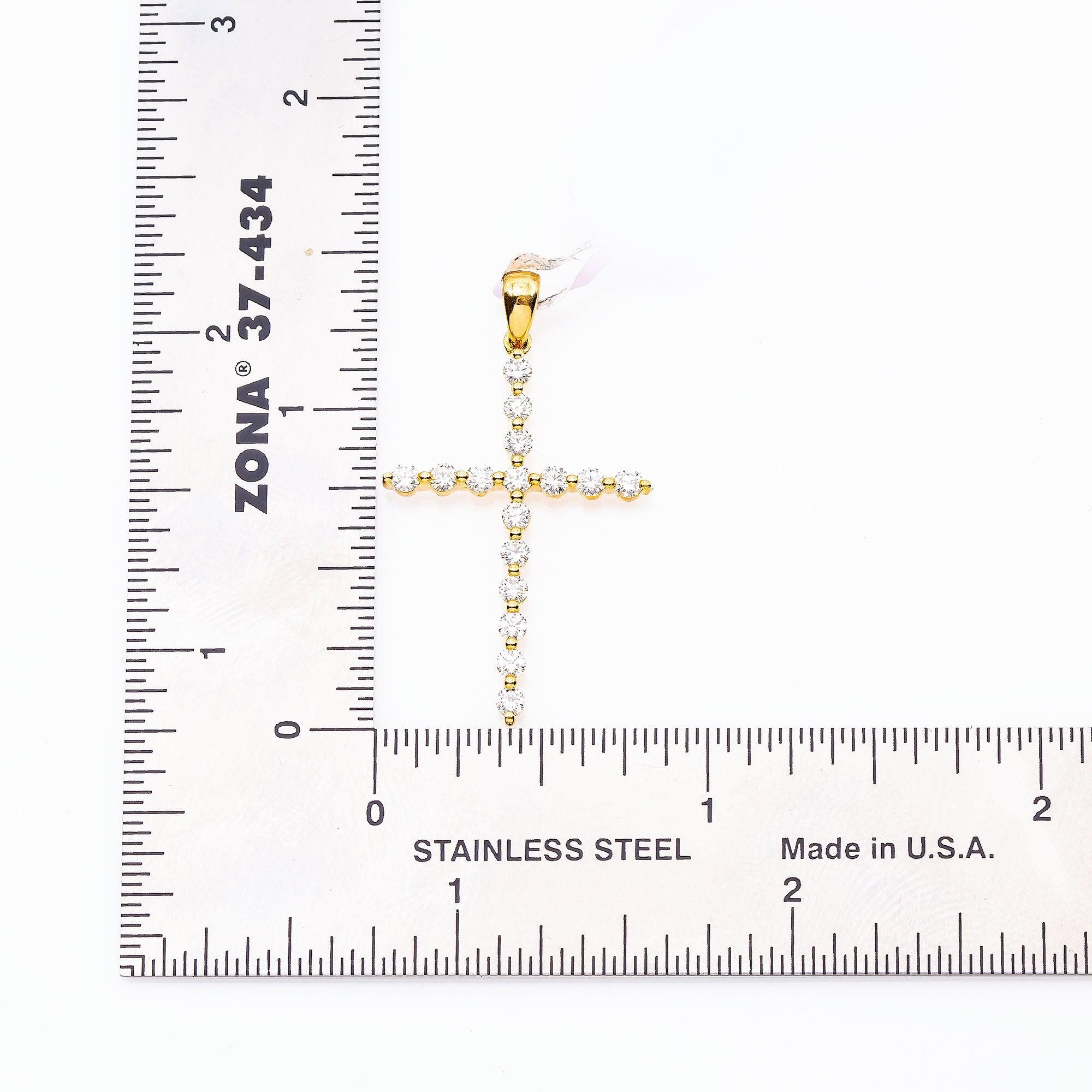 Unisex 18K Yellow Gold Cross Pendant with 0.77 CT Diamonds