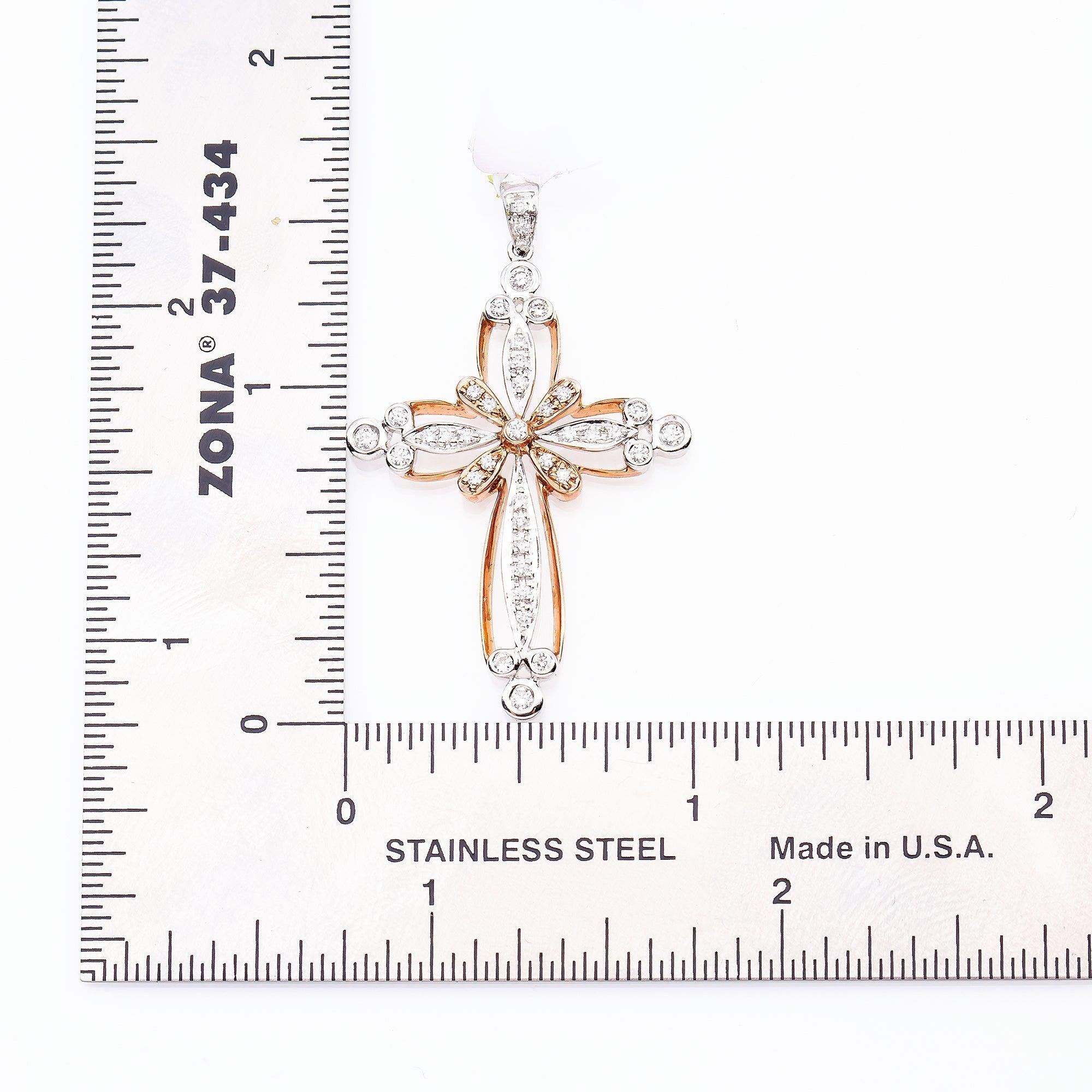 Women's 18K White & Rose Gold Cross Pendant with 0.29 CT Diamonds