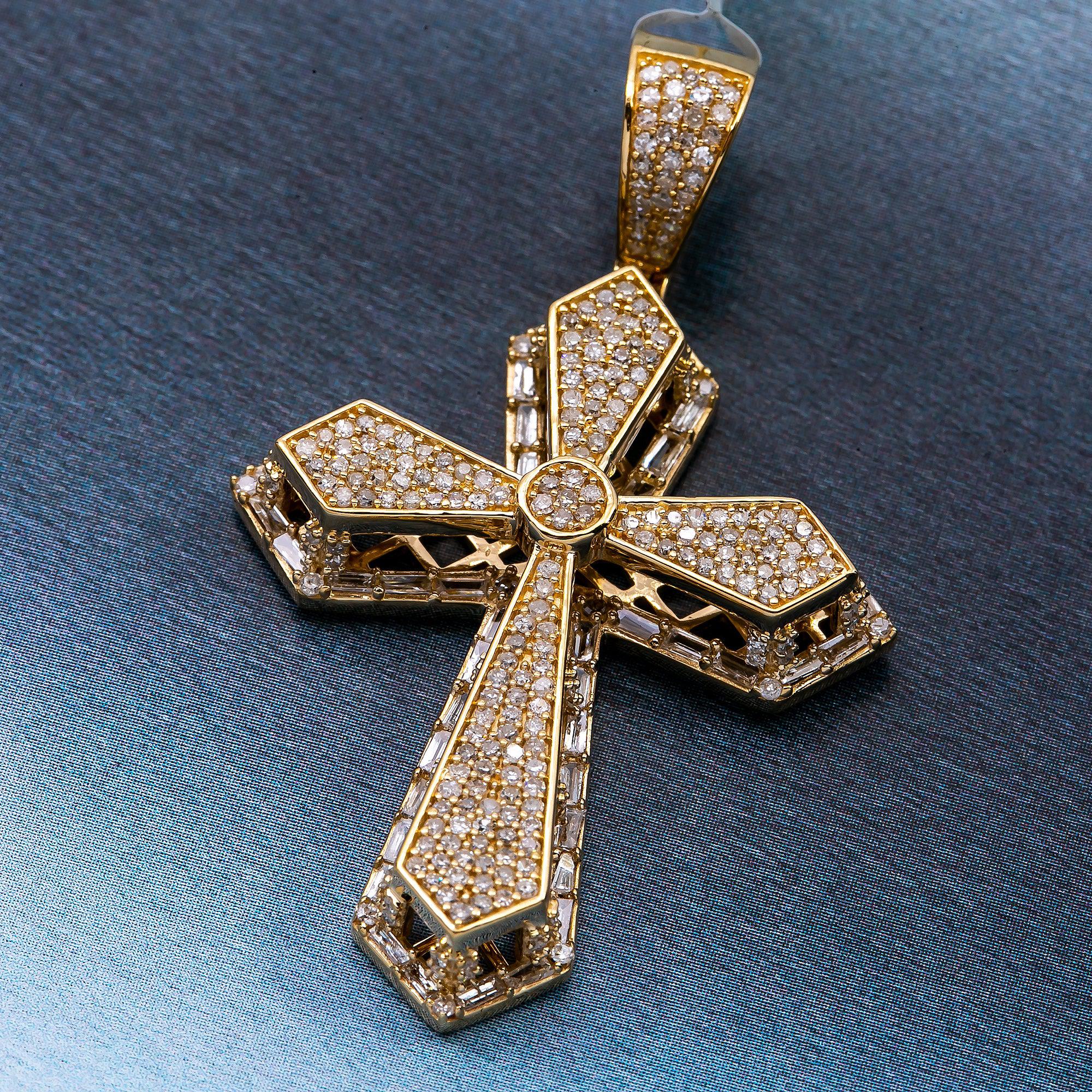Unisex 14K Yellow Gold Cross Pendant with 1.28 CT Diamonds