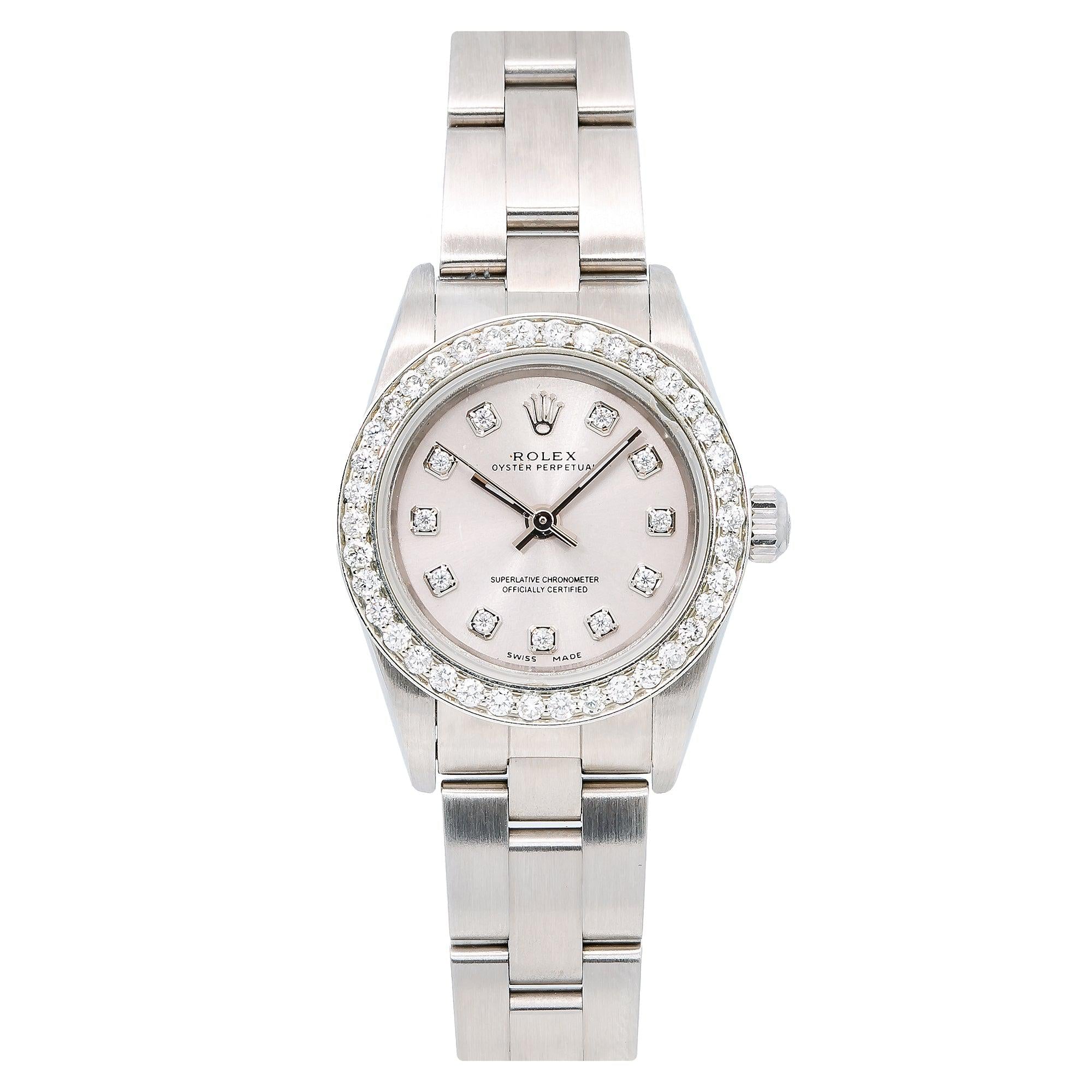 Rolex Oyster Perpetual 76080 26MM Silver Diamond Dial With Stainless Steel Oyster Bracelet
