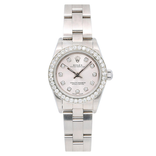 Rolex Oyster Perpetual 76080 26MM Silver Diamond Dial With Stainless Steel Oyster Bracelet