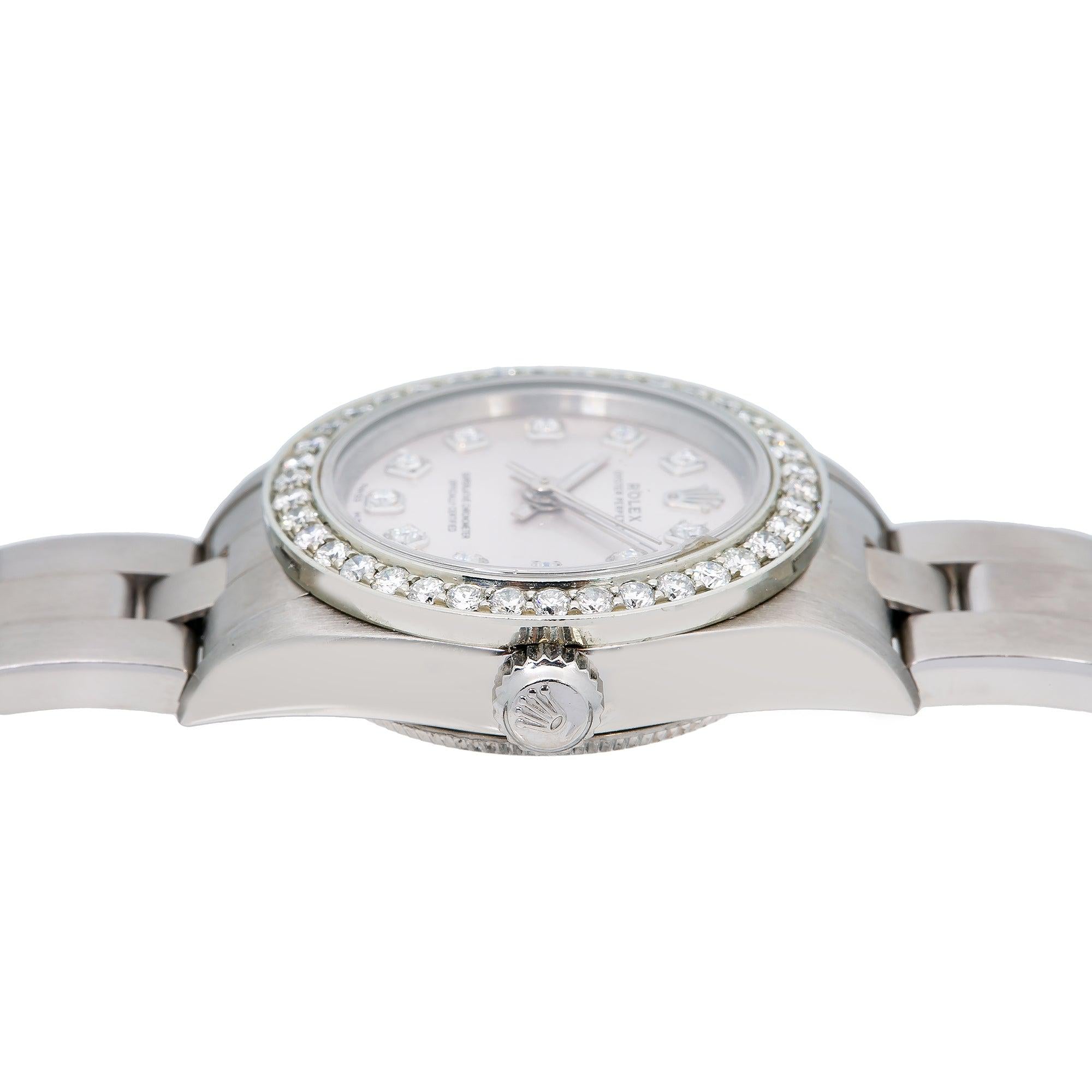 Rolex Oyster Perpetual 76080 26MM Silver Diamond Dial With Stainless Steel Oyster Bracelet