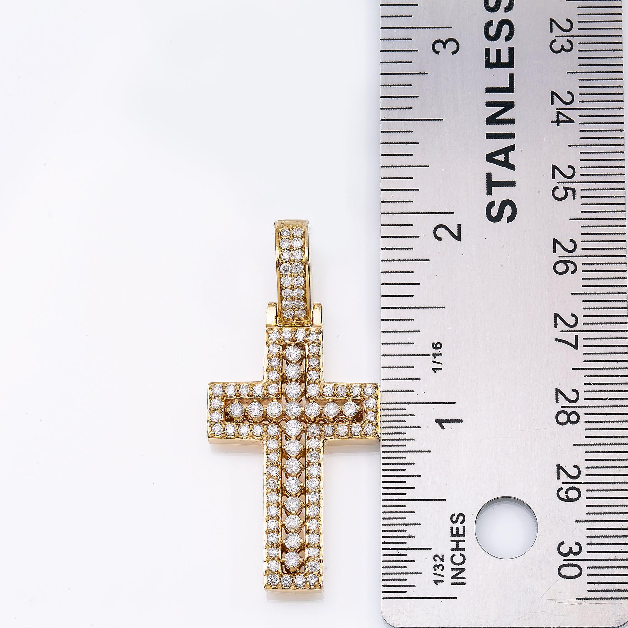 Unisex 14K Yellow Gold Cross Pendant with 1.61 CT Diamonds