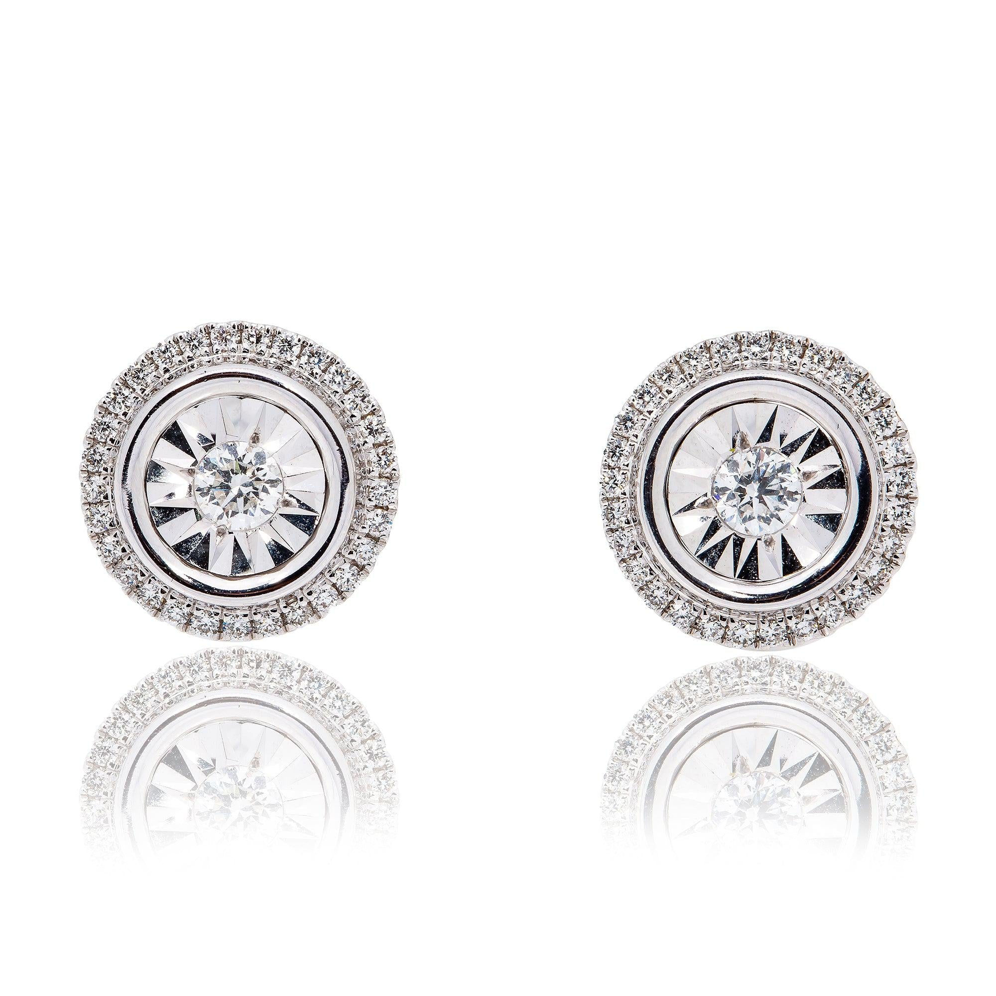 18K White Gold Unisex Earrings With Round Shape 0.81 CT Diamonds