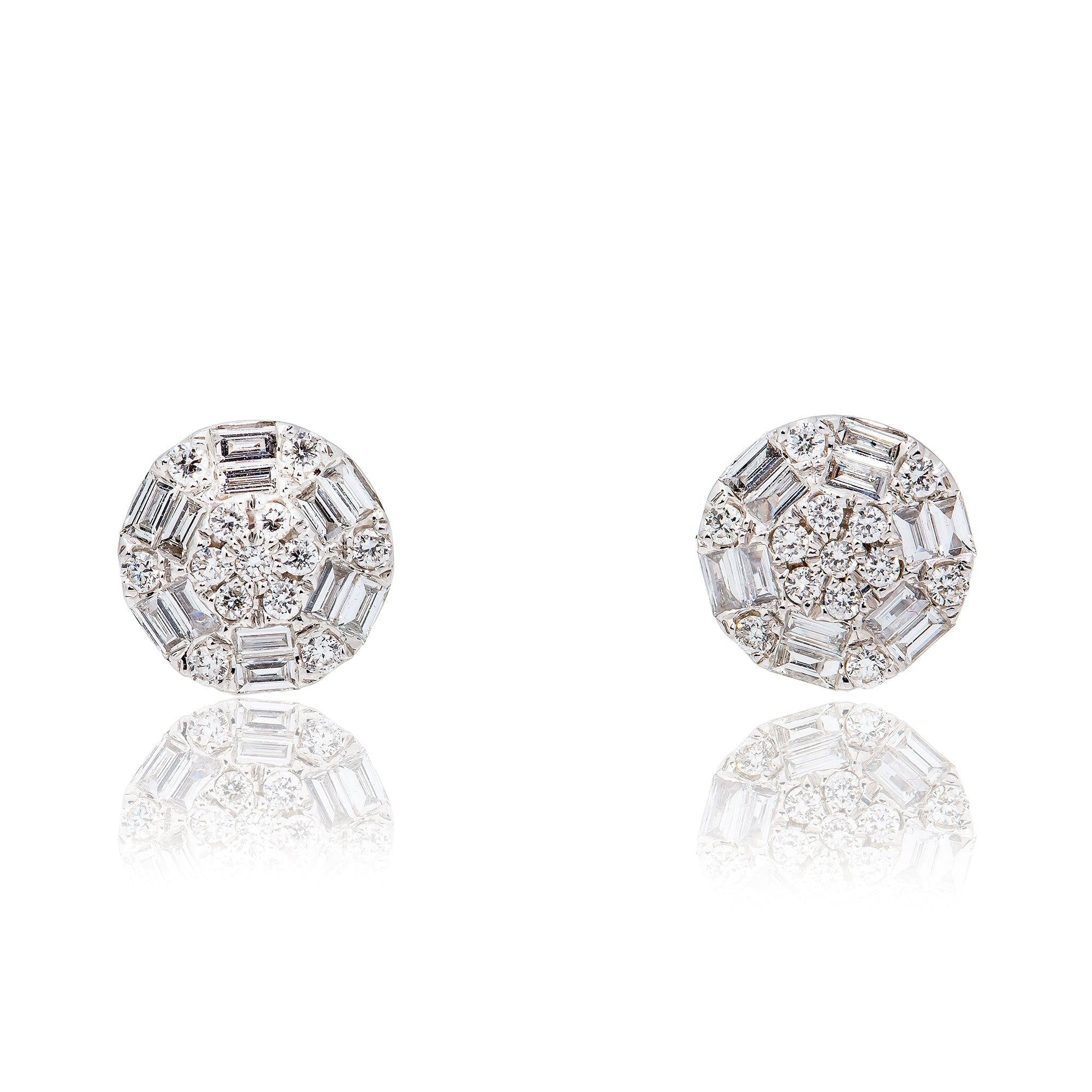 18K White Gold UNISEX Earrings with 0.23 CT Round And Baguette Diamonds