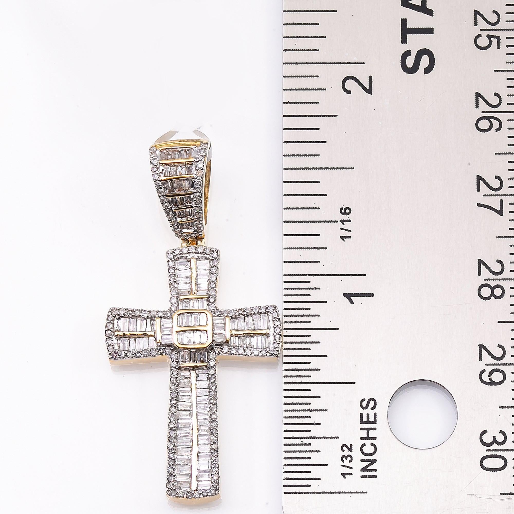 Unisex 14K Yellow Gold Cross Pendant with 1.26 CT Diamonds