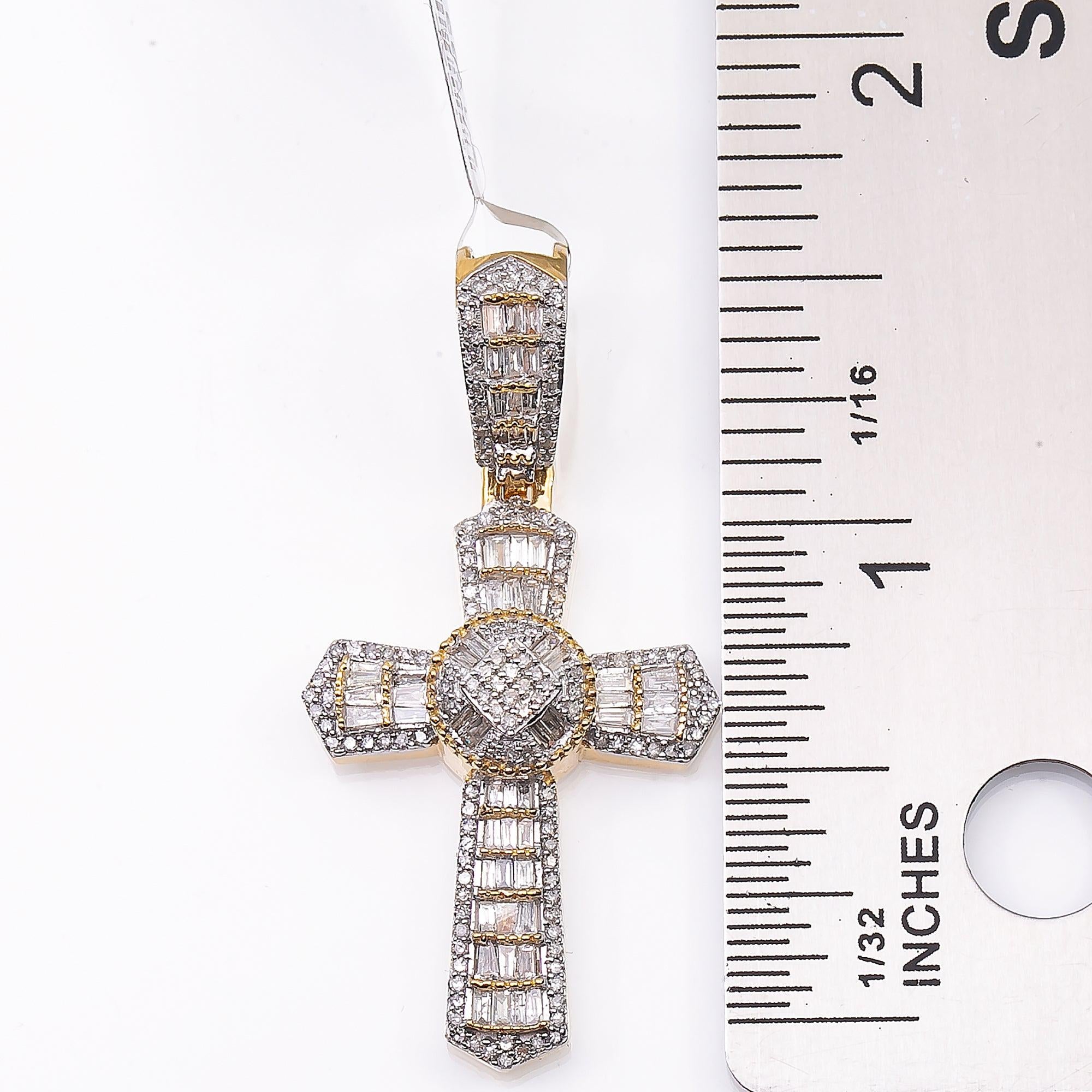Unisex 14K Yellow Gold Cross Pendant with 0.98 CT Diamonds