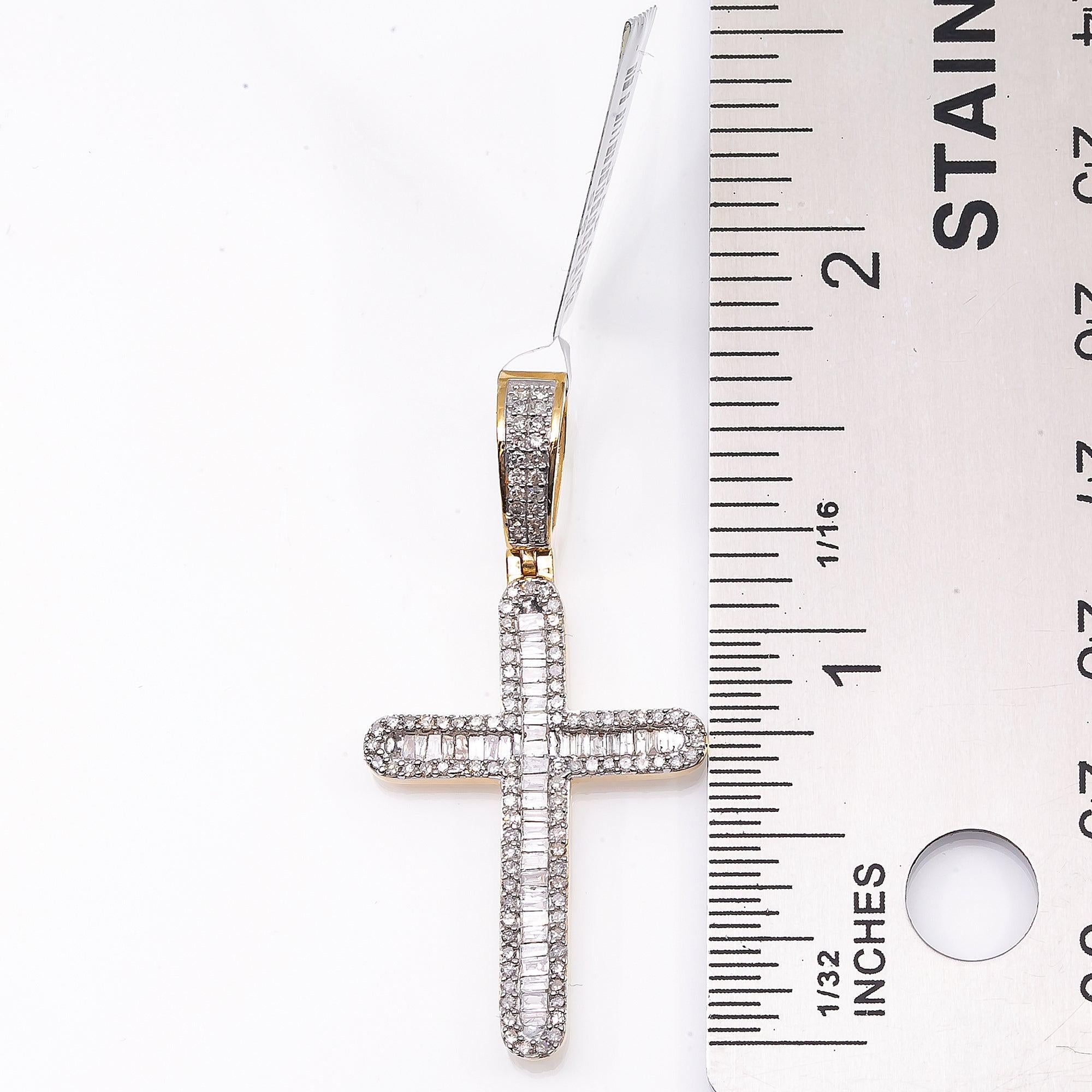 Unisex 14K Yellow Gold Cross Pendant with 0.88 CT Diamonds