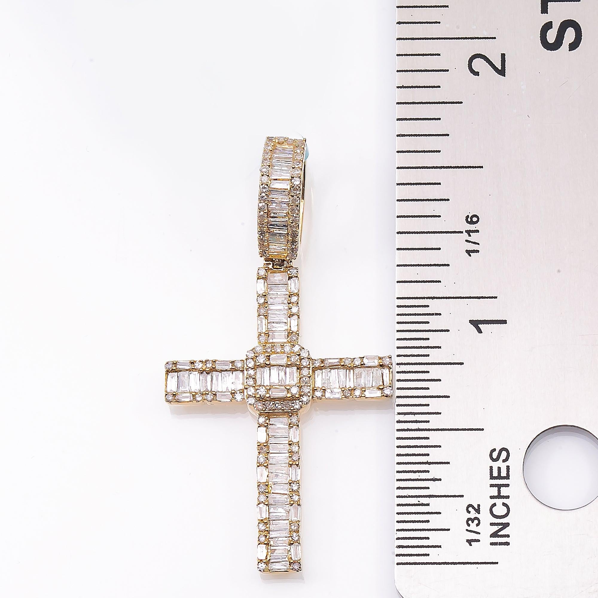 Unisex 14K Yellow Gold Cross Pendant with 0.91 CT Diamonds
