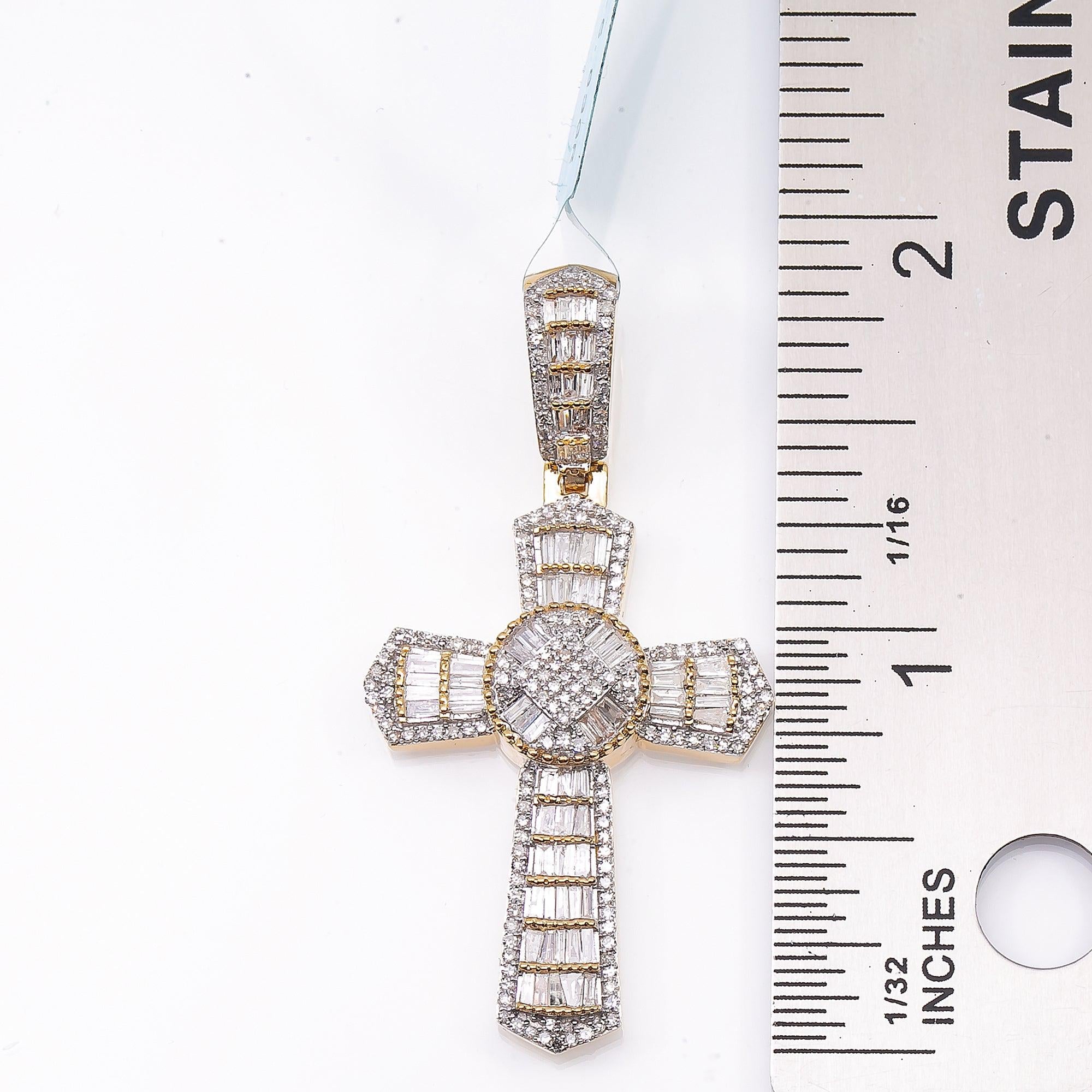 Unisex 14K Yellow Gold Cross Pendant with 1.25 CT Diamonds