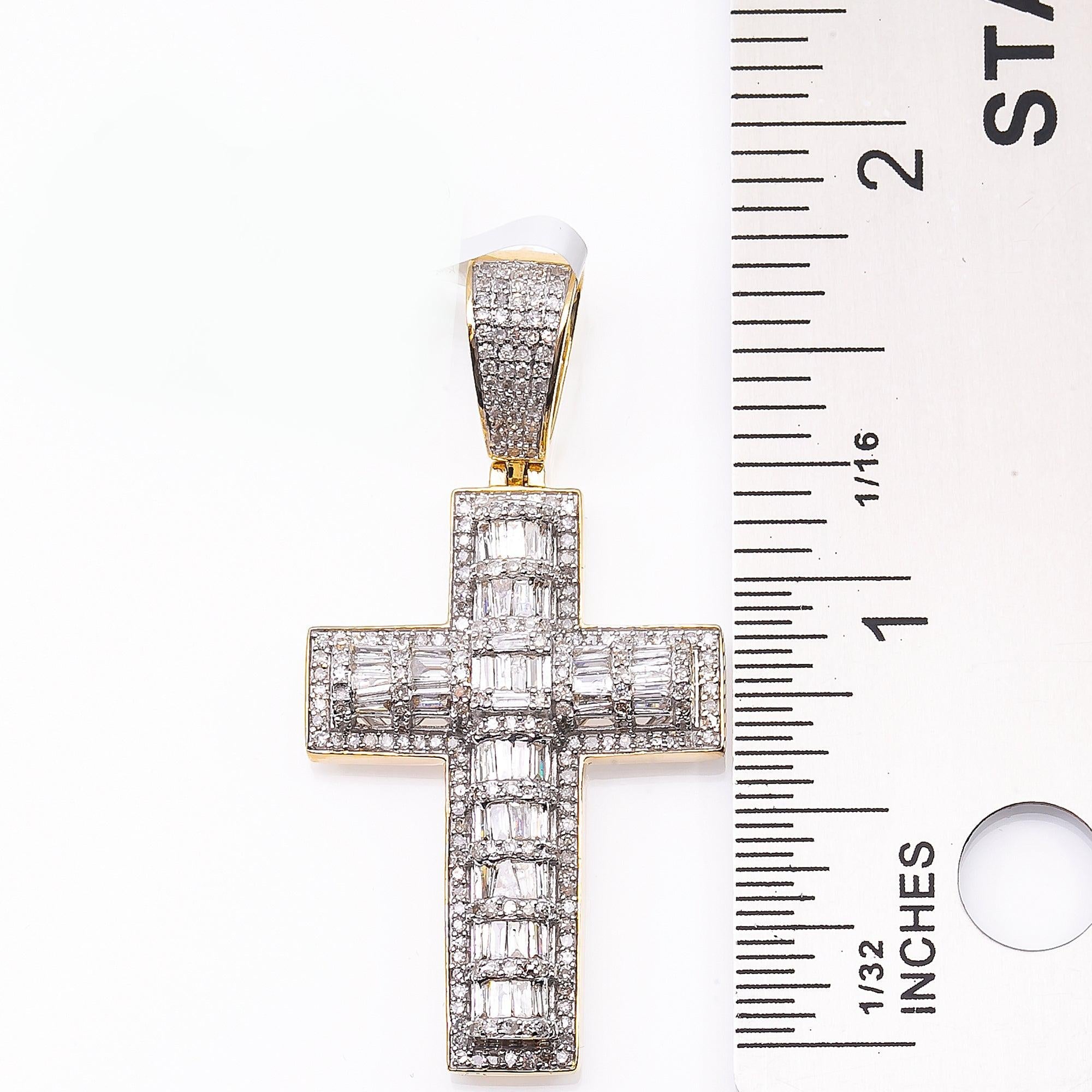 Unisex 14K Yellow Gold Cross Pendant with 1.43 CT Diamonds