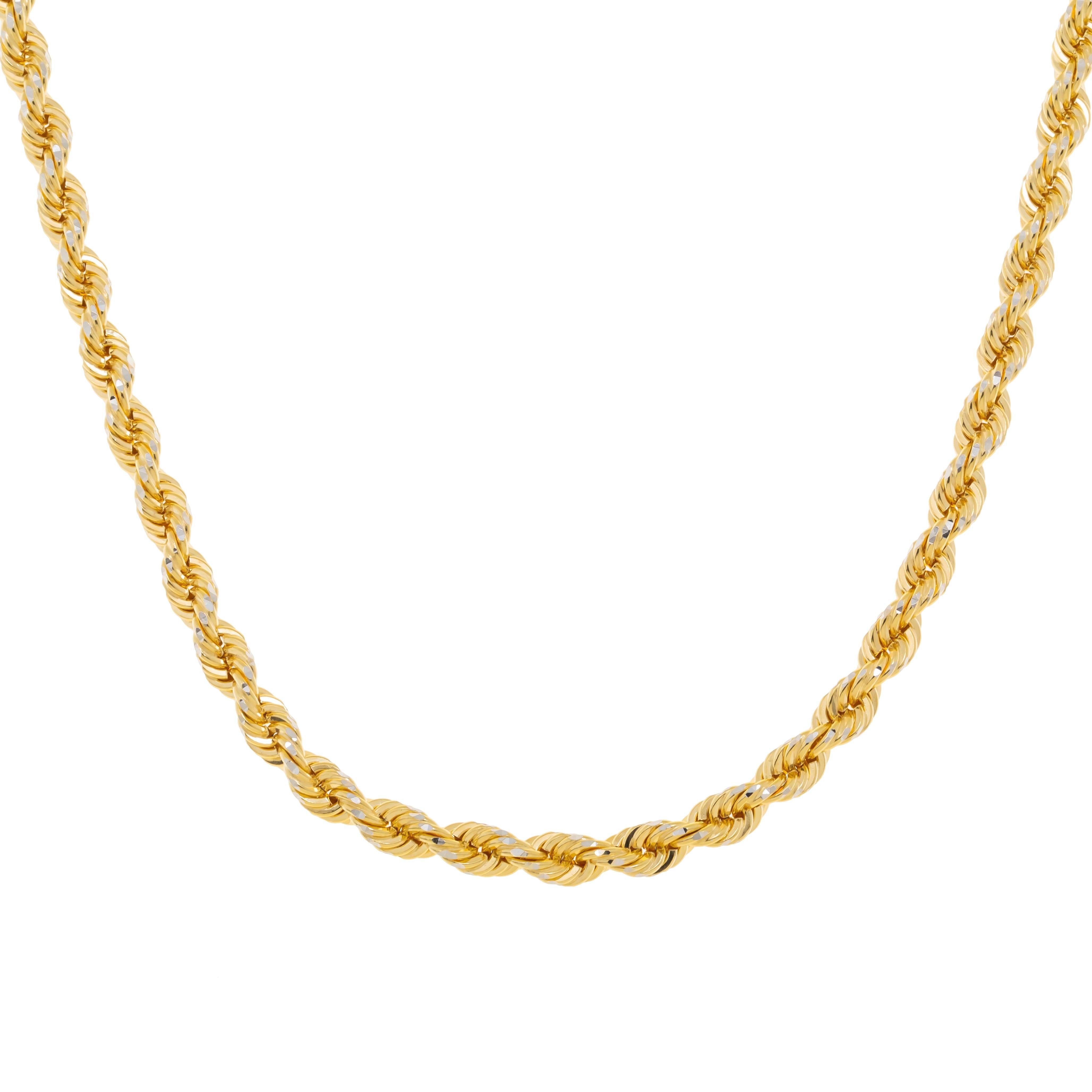 14K GOLD DIAMOND CUT 5MM SOLID ROPE CHAIN