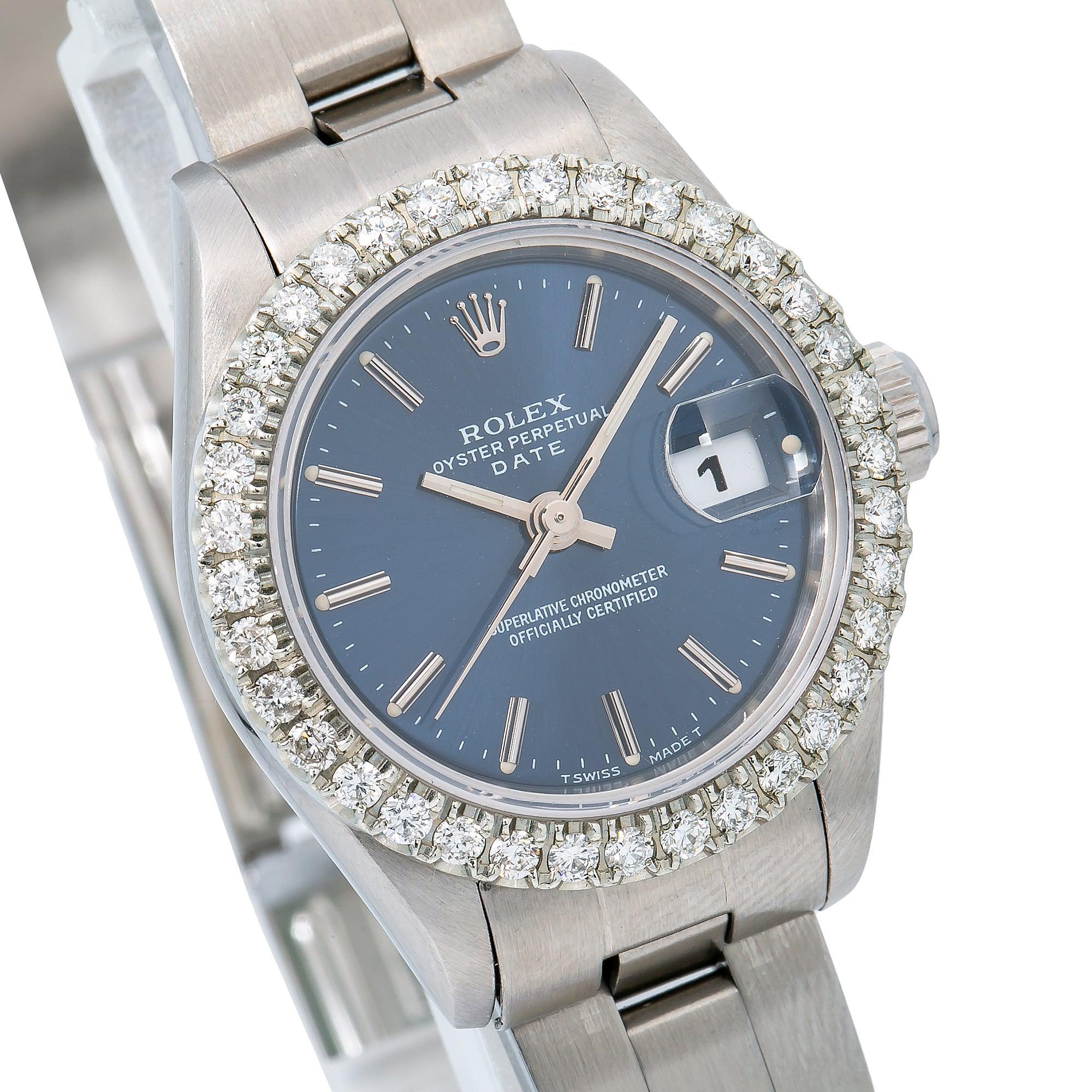 Rolex Oyster Perpetual Lady Date 69160 26MM Blue Dial With Oyster Bracelet