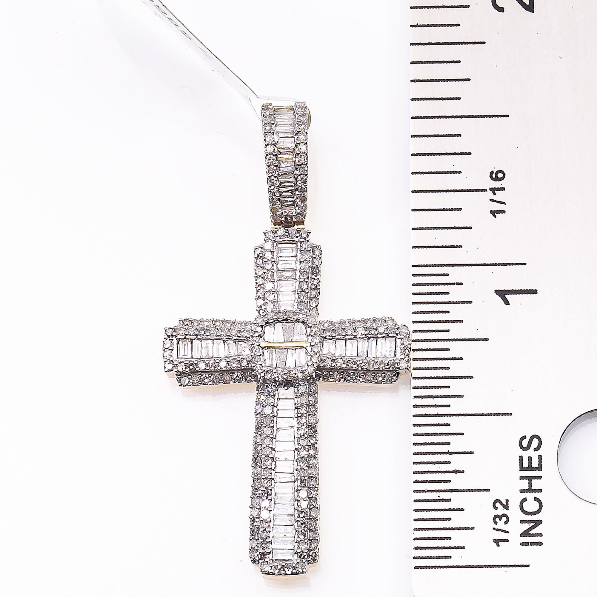 Unisex 14K Yellow Gold Cross Pendant with 1.08 CT Diamonds