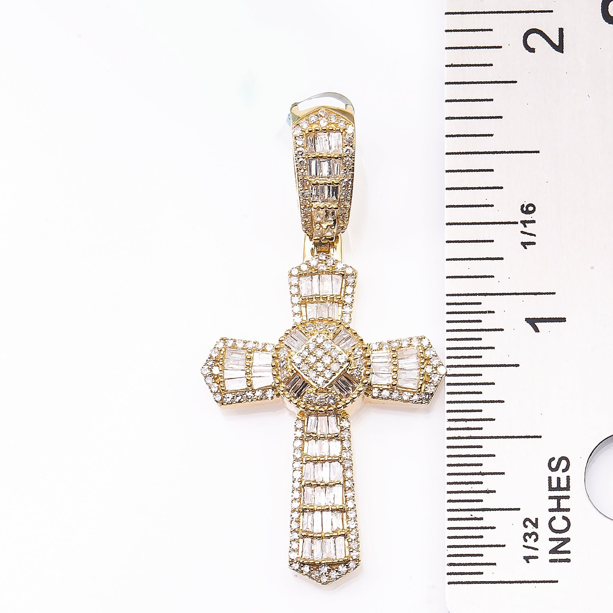 Unisex 14K Yellow Gold Cross Pendant with 0.92 CT Diamonds