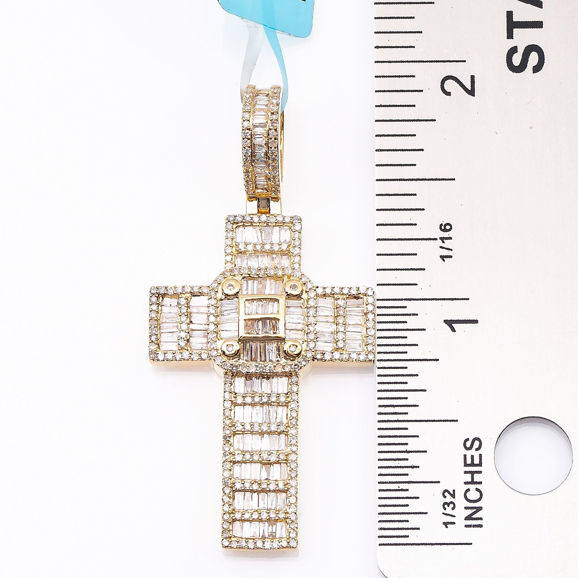 Unisex 14K Yellow Gold Cross Pendant with 1.55 CT Diamonds