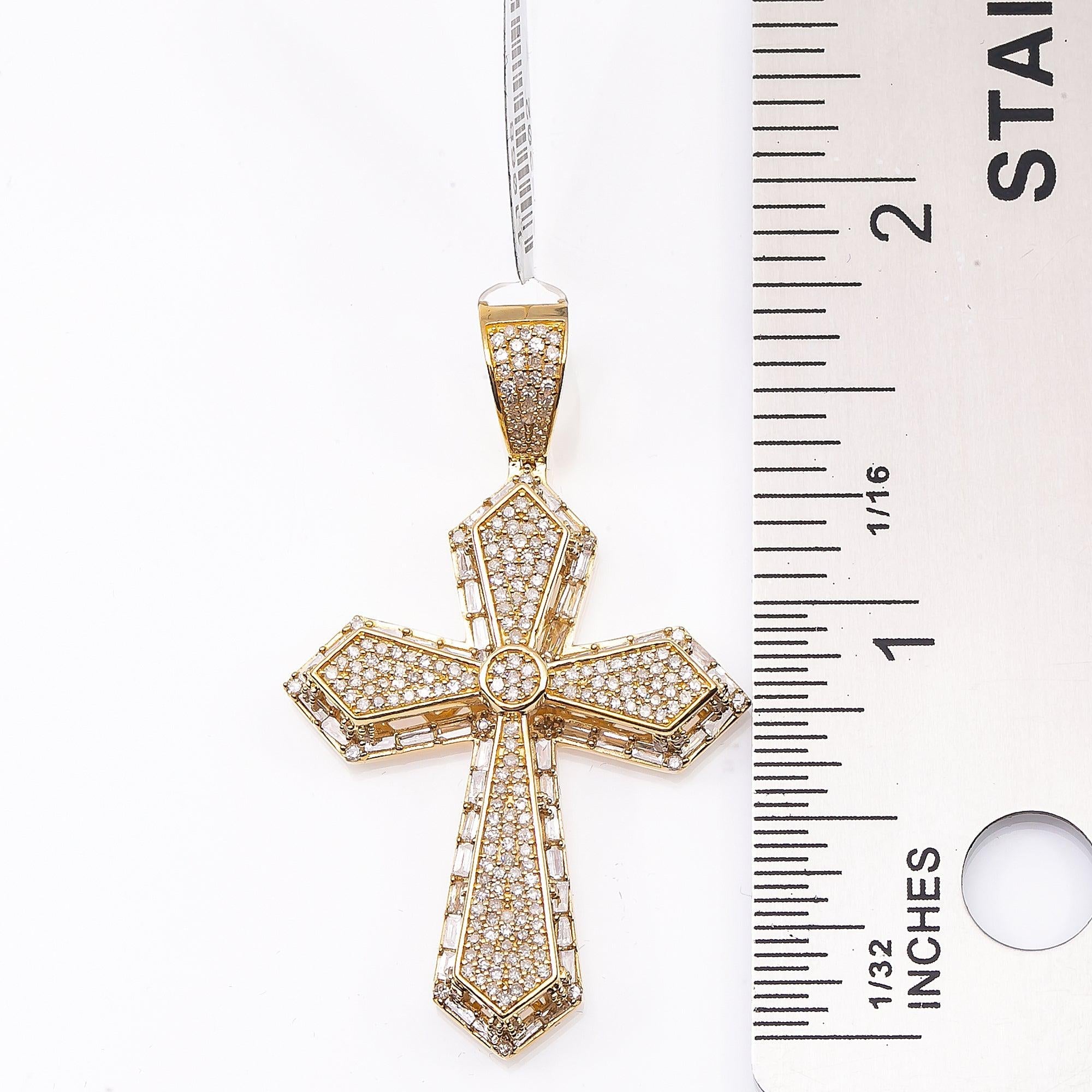 Unisex 14K Yellow Gold Cross Pendant with 1.28 CT Diamonds