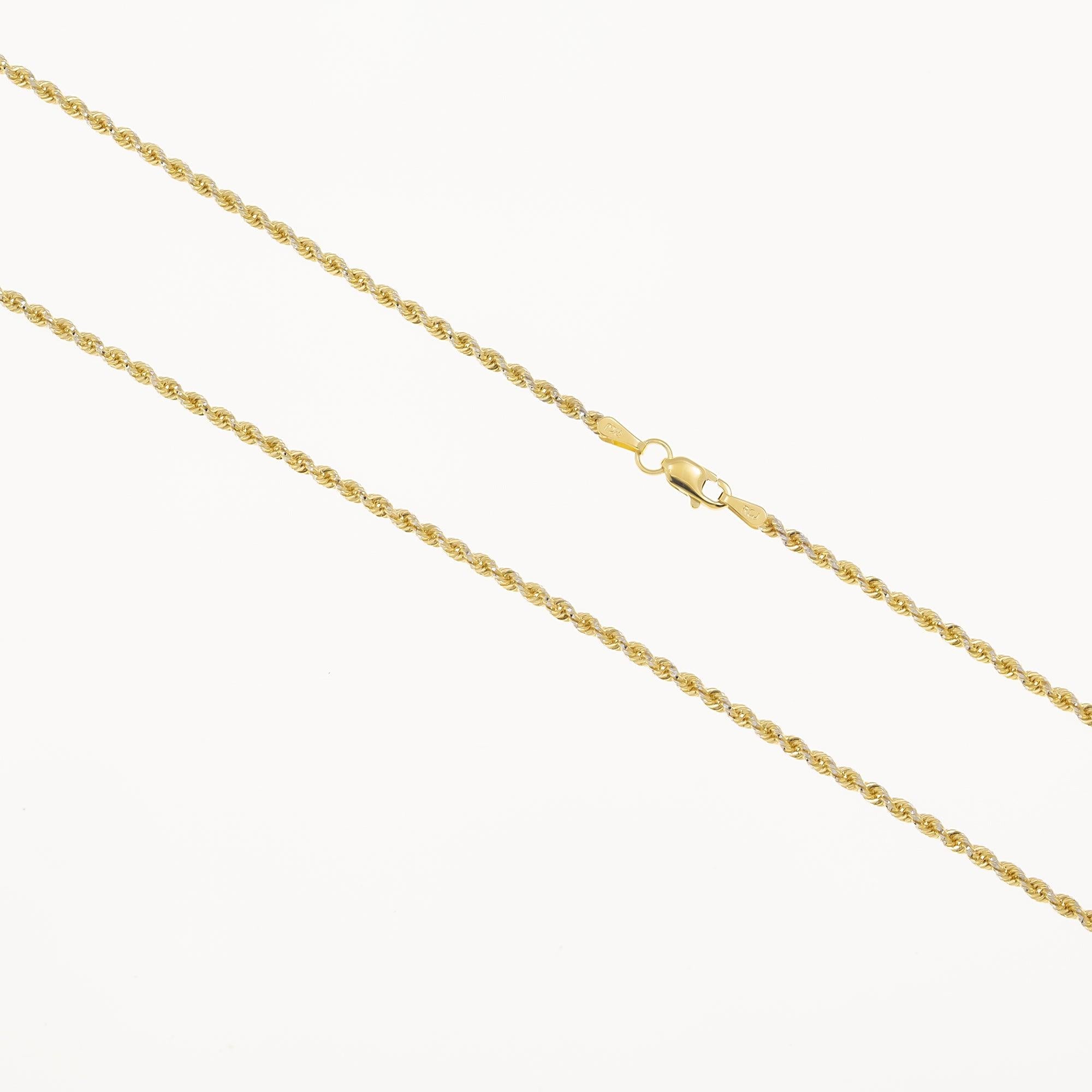 14K GOLD DIAMOND CUT 2MM SOLID ROPE CHAIN