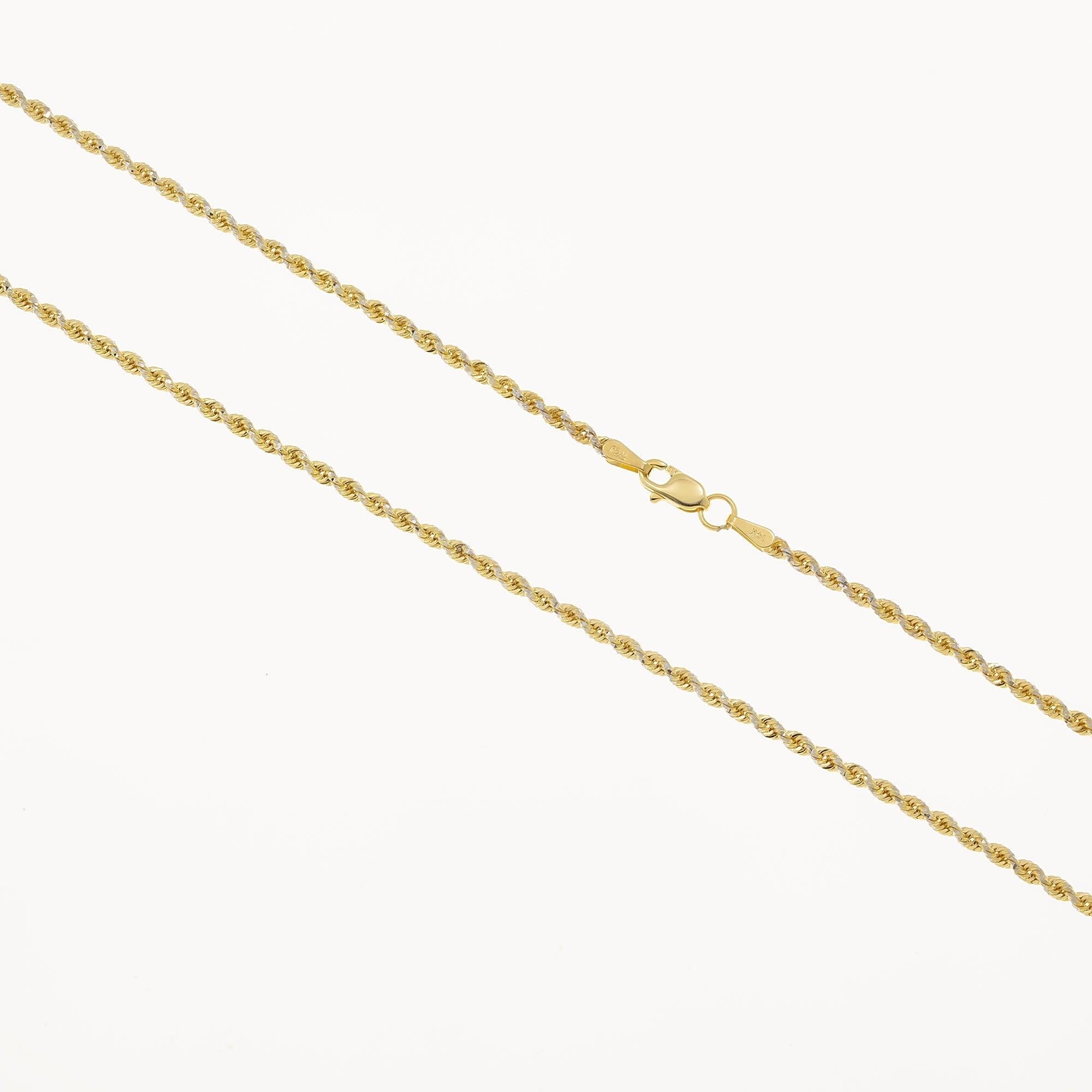 14K GOLD DIAMOND CUT 1.5MM SOLID ROPE CHAIN