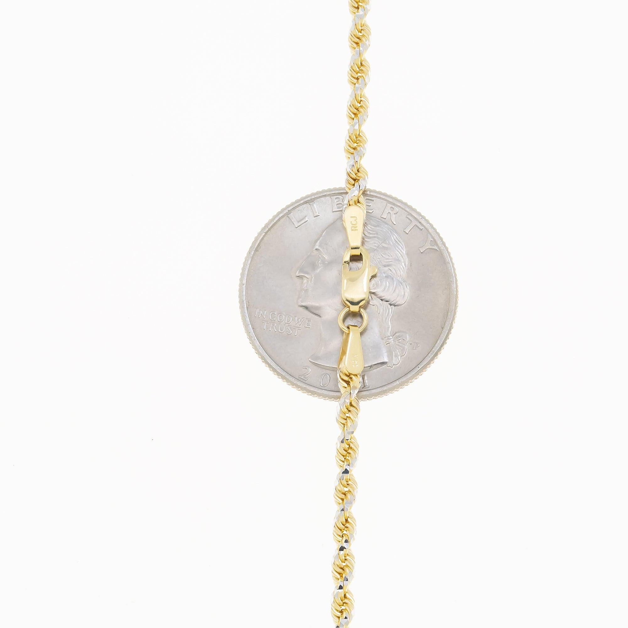 14K GOLD DIAMOND CUT 2.45MM SOLID ROPE CHAIN