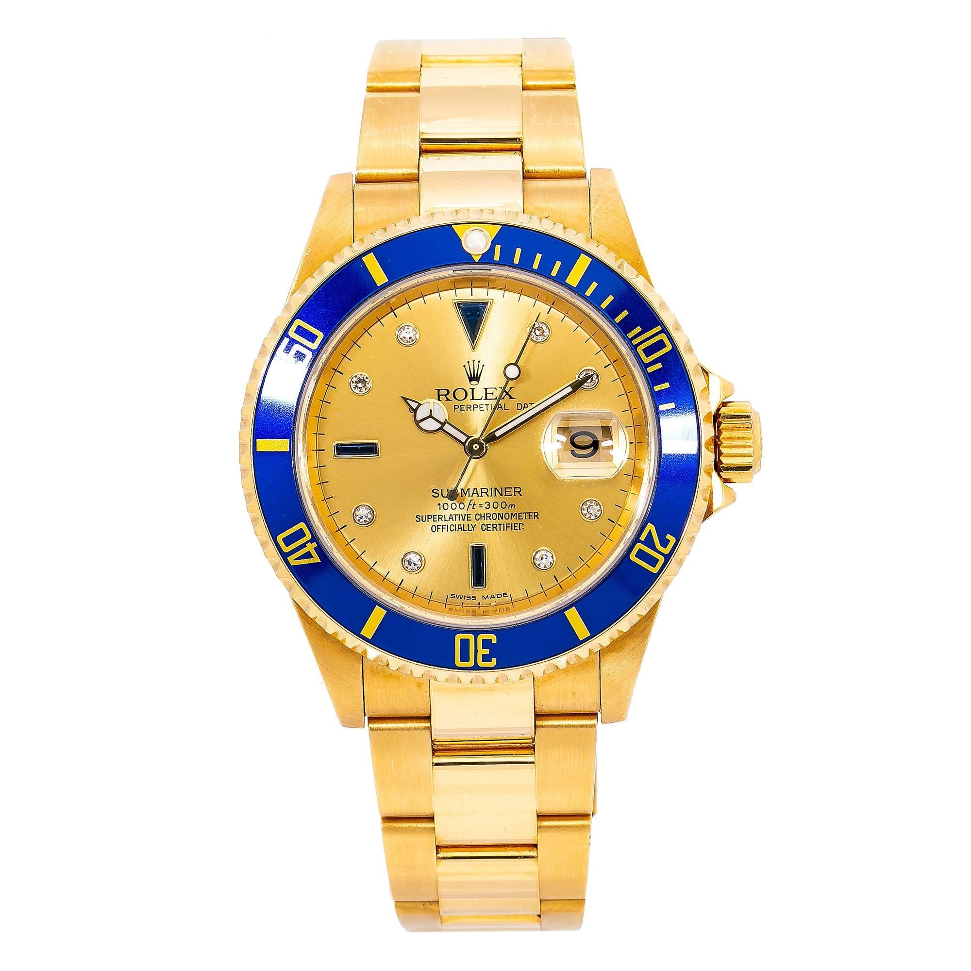 Rolex Submariner Date 16618 40MM Champagne Dial With Yellow Gold Oyster Bracelet