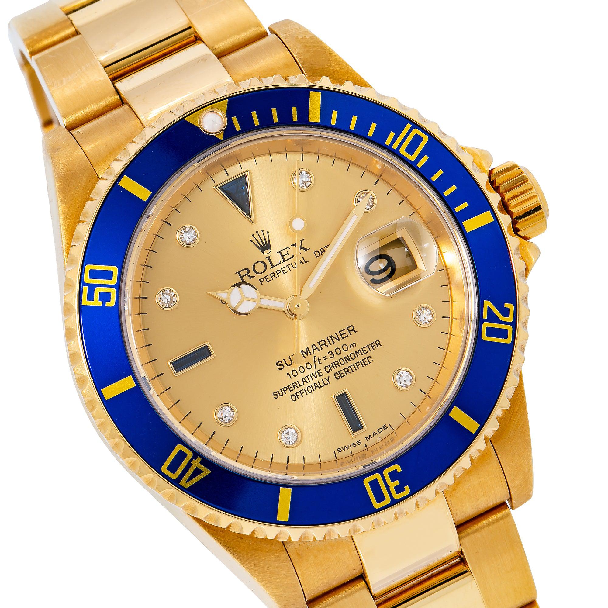Rolex Submariner Date 16618 40MM Champagne Dial With Yellow Gold Oyster Bracelet