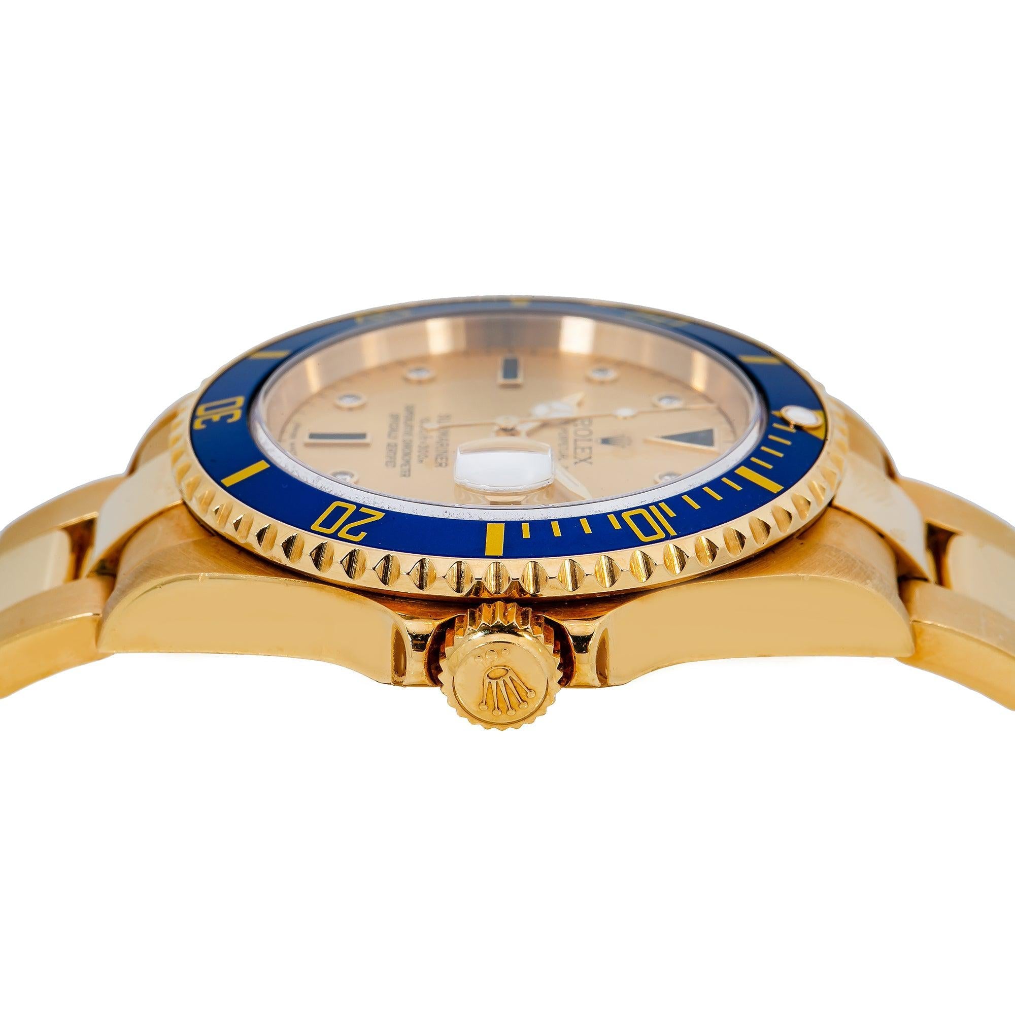 Rolex Submariner Date 16618 40MM Champagne Dial With Yellow Gold Oyster Bracelet