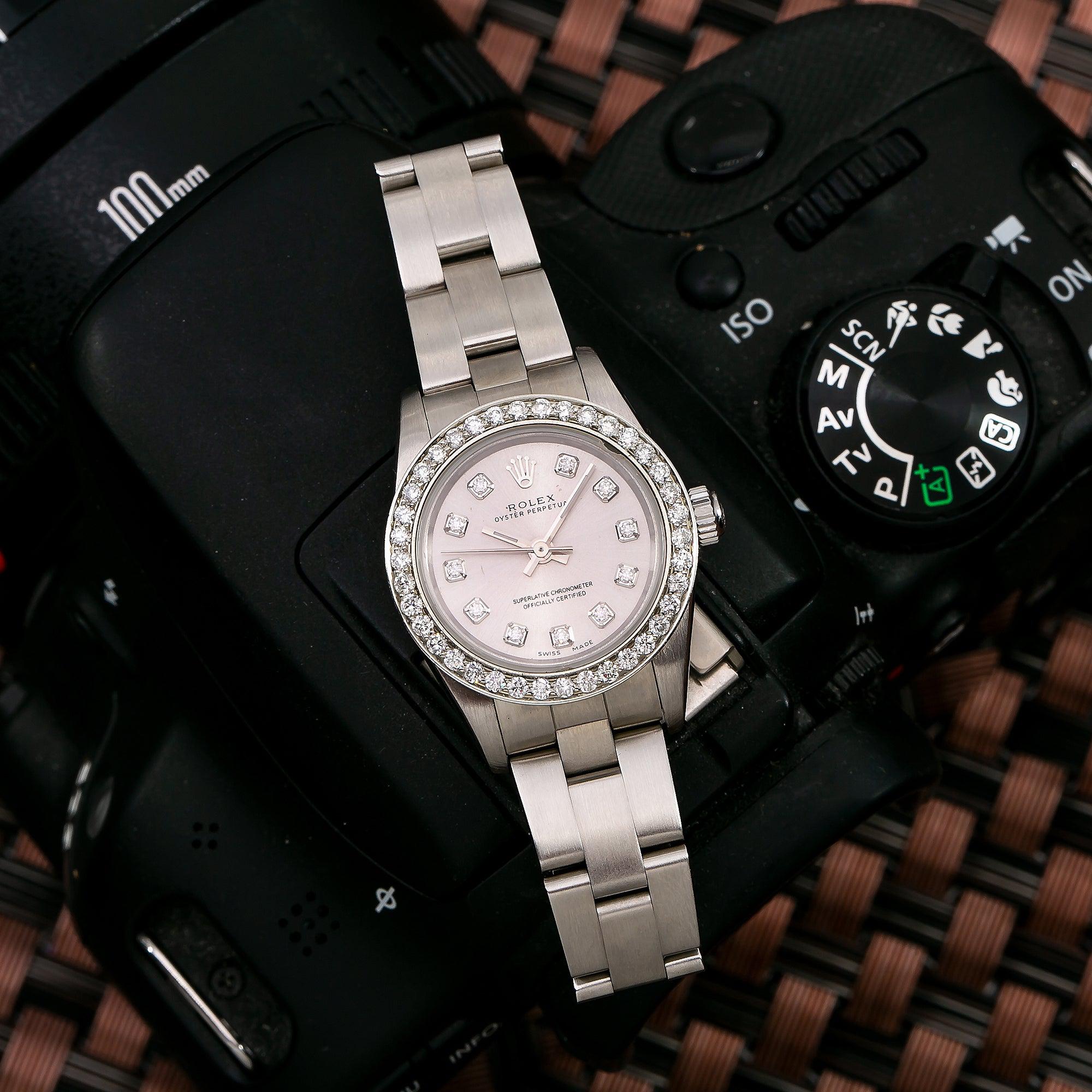 Rolex Oyster Perpetual 76080 26MM Silver Diamond Dial With Stainless Steel Oyster Bracelet