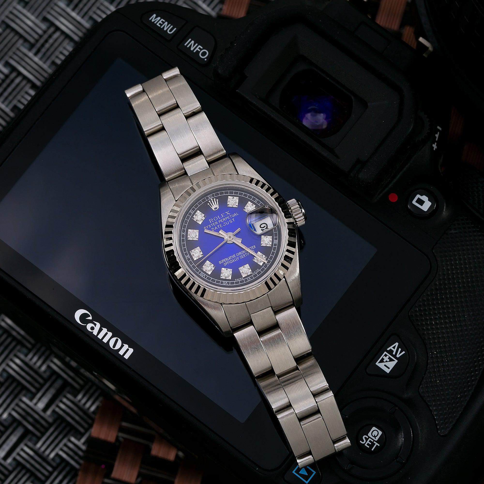 Rolex Lady-Datejust 69174 26MM Blue Diamond Dial With Stainless Steel  Bracelet