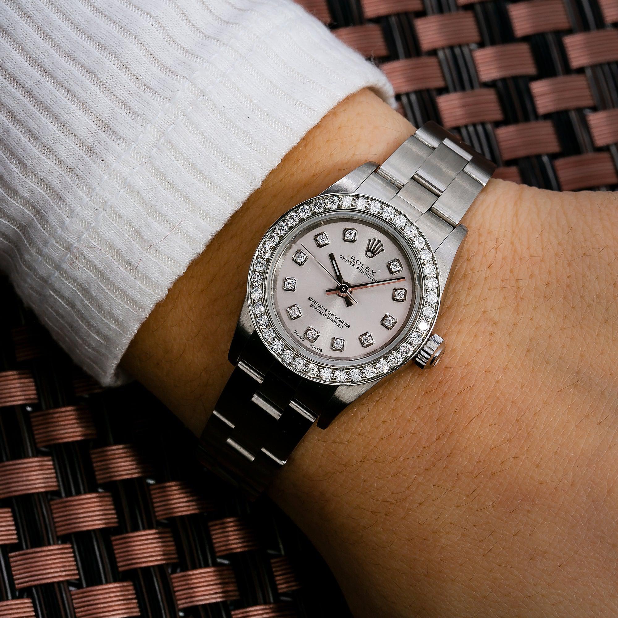 Rolex Oyster Perpetual 76080 26MM Silver Diamond Dial With Stainless Steel Oyster Bracelet