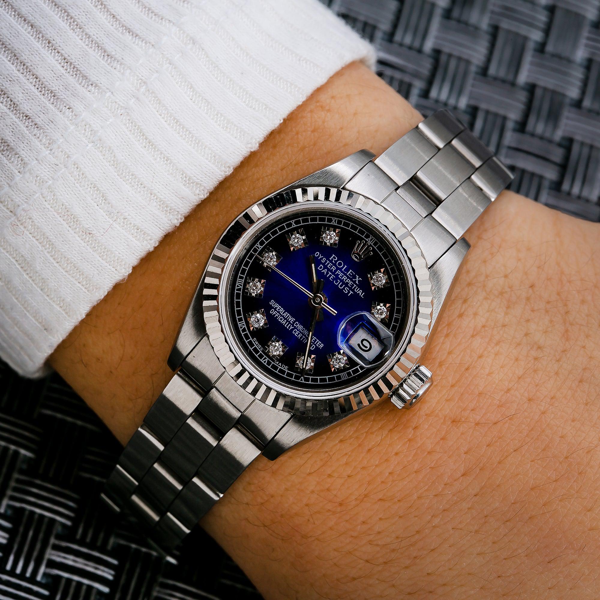 Rolex Lady-Datejust 69174 26MM Blue Diamond Dial With Stainless Steel  Bracelet