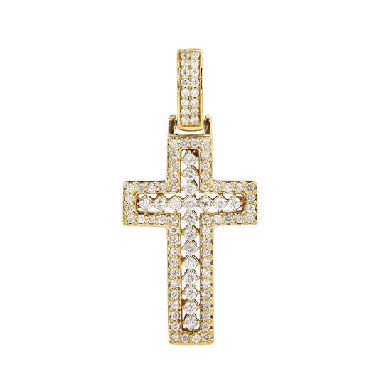 Unisex 14K Yellow Gold Cross Pendant with 1.61 CT Diamonds