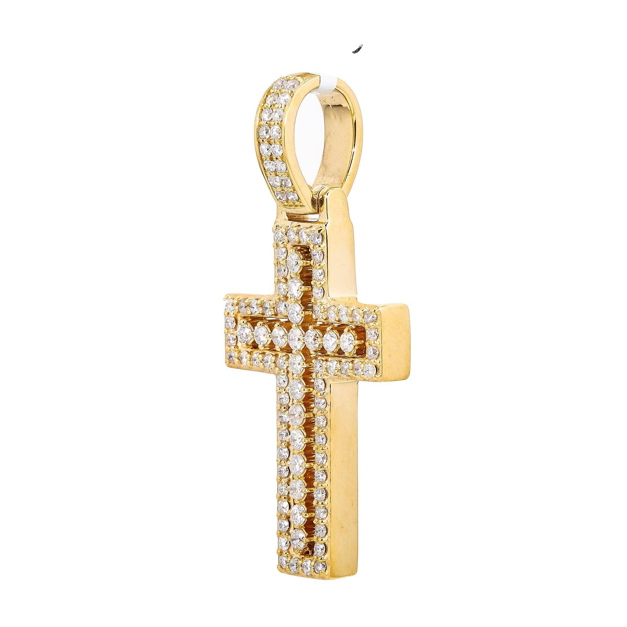 Unisex 14K Yellow Gold Cross Pendant with 1.61 CT Diamonds