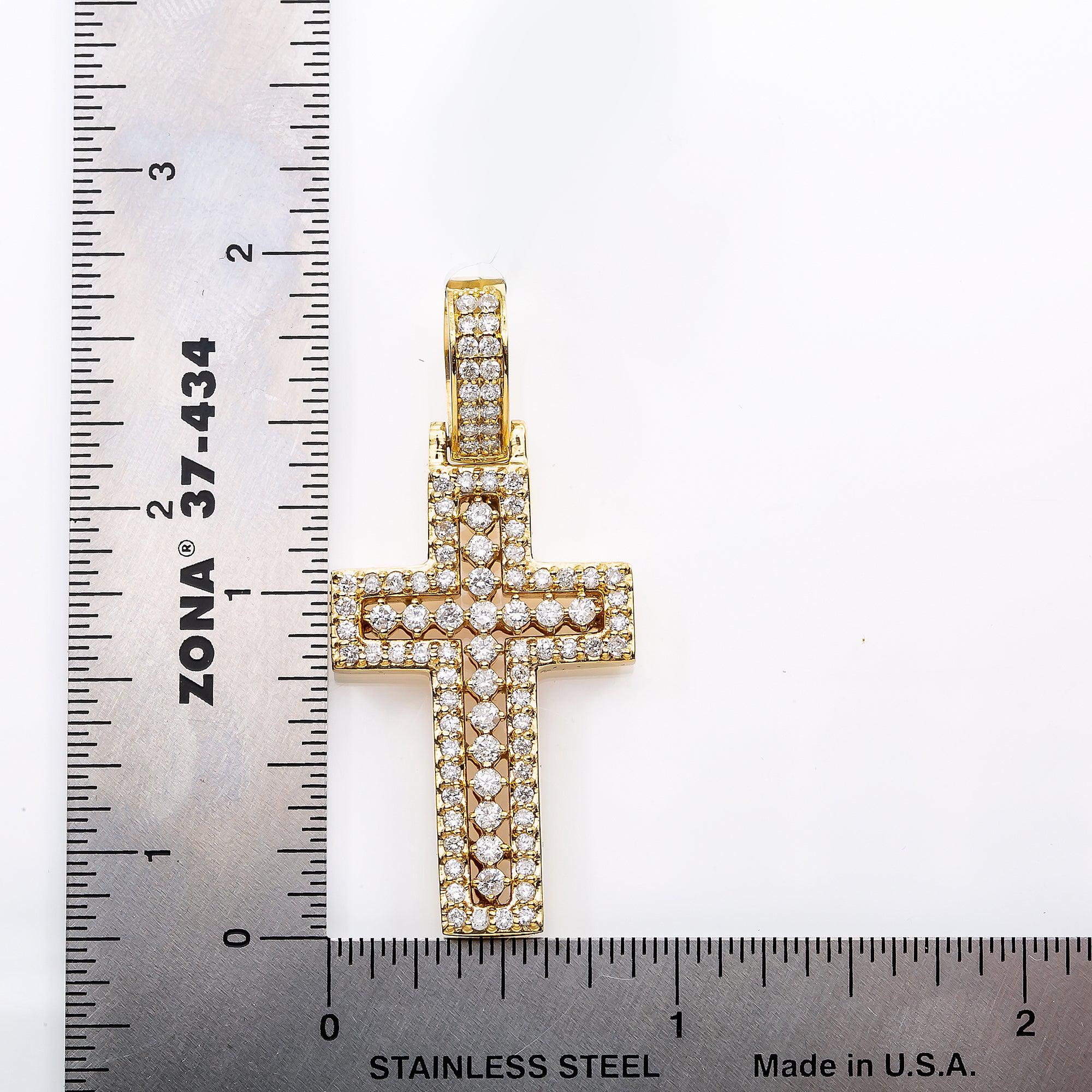 Unisex 14K Yellow Gold Cross Pendant with 1.61 CT Diamonds