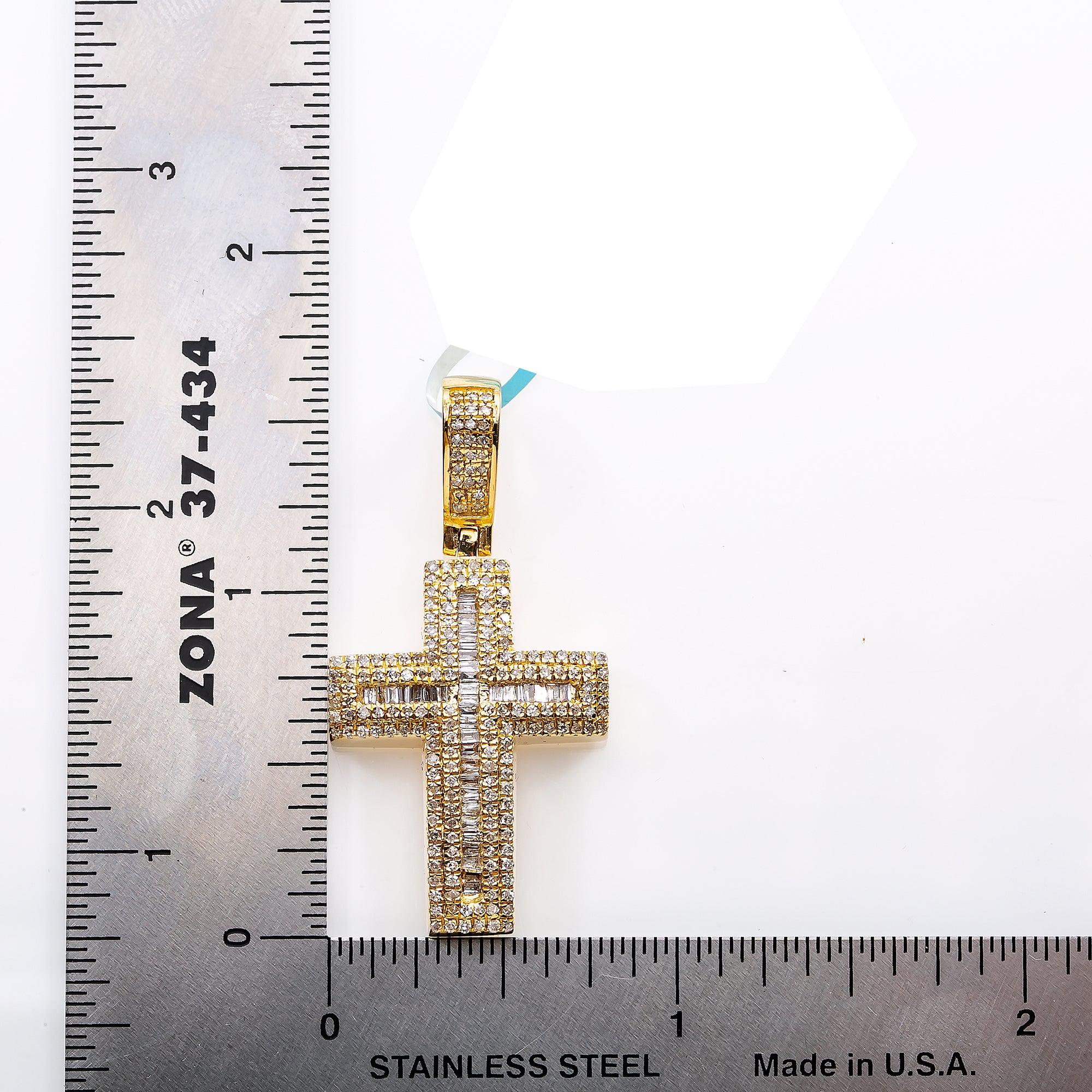 Unisex 14K Yellow Gold Cross Pendant with 0.82 CT Diamonds