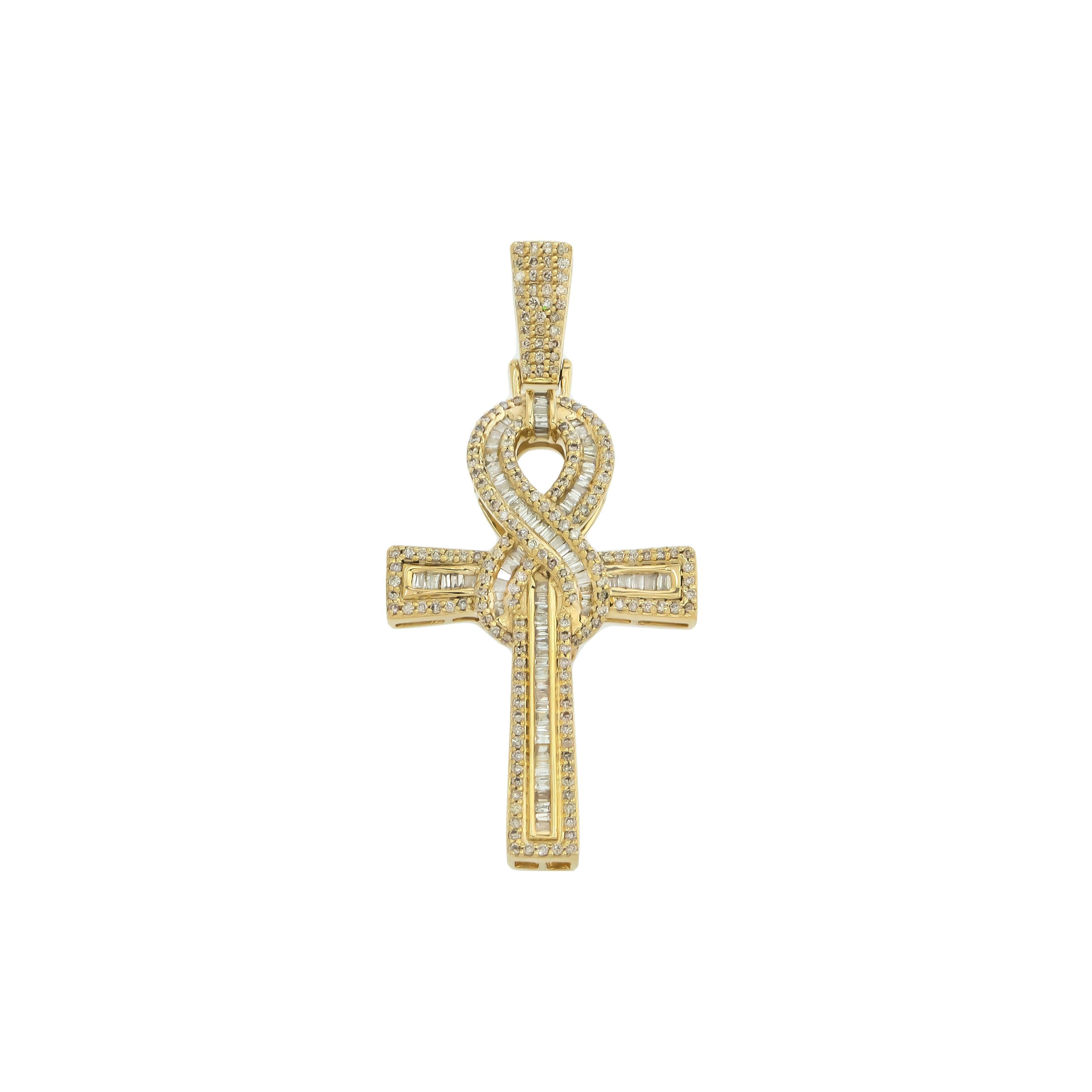 10K GOLD BAGUETTE DIAMOND ANKH PENDANT 0.91 CT
