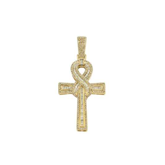 10K GOLD BAGUETTE DIAMOND ANKH PENDANT 0.91 CT