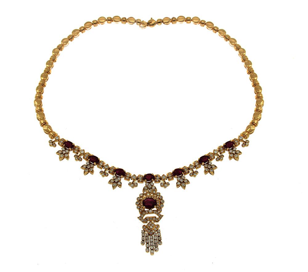 18K Yellow Gold Chain with Diamonds and Rubies 9.00CT Of Rubys