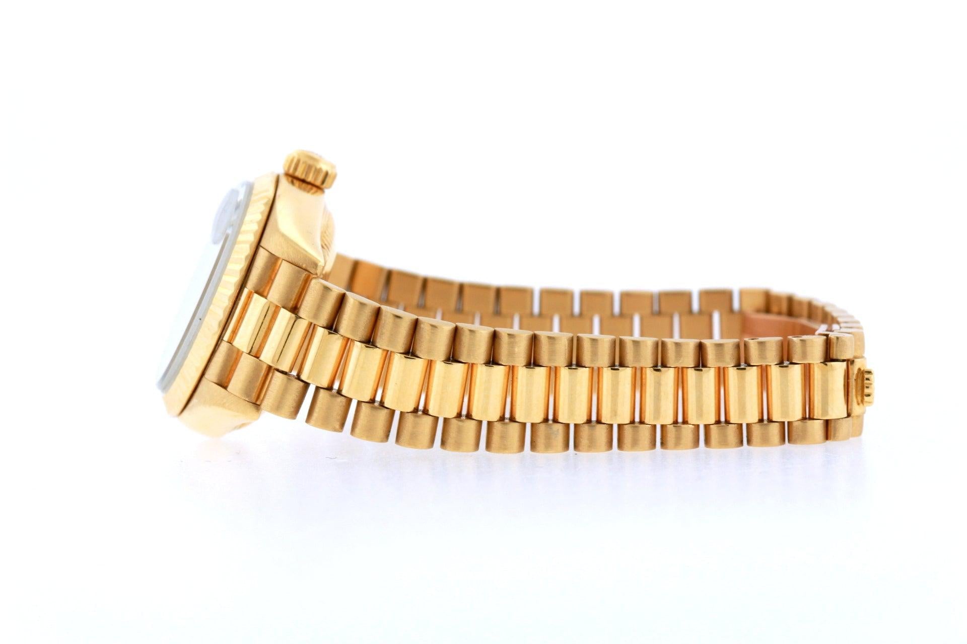 18k Yellow Gold Rolex Datejust Diamond Watch, 26mm, President Bracelet Brown Dial w/ Diamond Lugs
