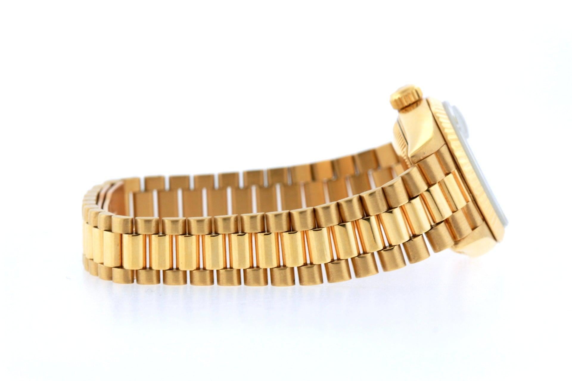 18k Yellow Gold Rolex Datejust Diamond Watch, 26mm, President Bracelet Brown Dial w/ Diamond Lugs