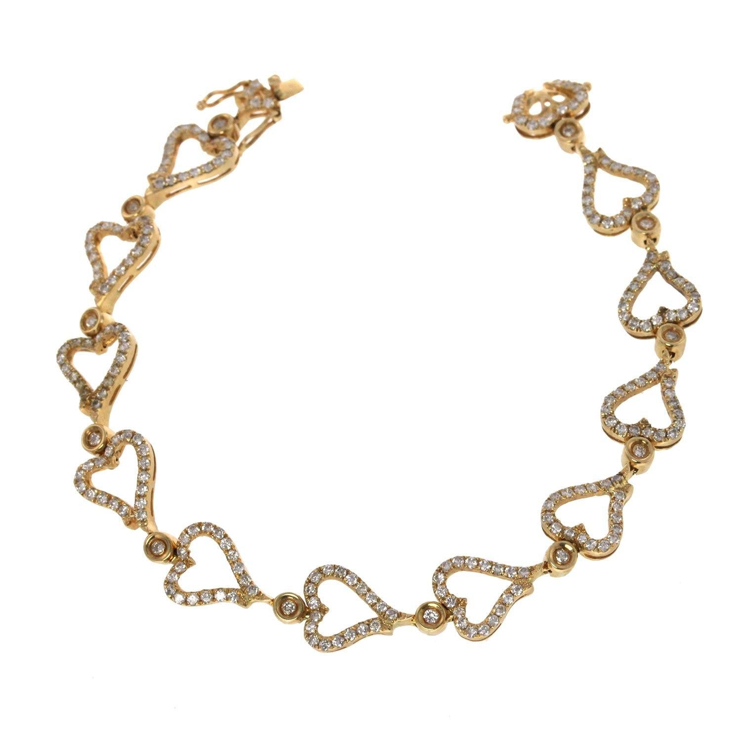 14K Yellow Gold Heart Fancy Bracelet With 3.09 CT Diamonds