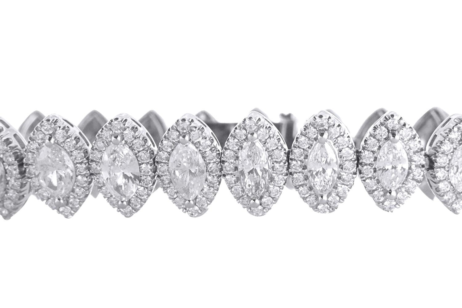 18K White Gold Marquise And Round Diamonds Fancy Bracelet 13.43 CTW