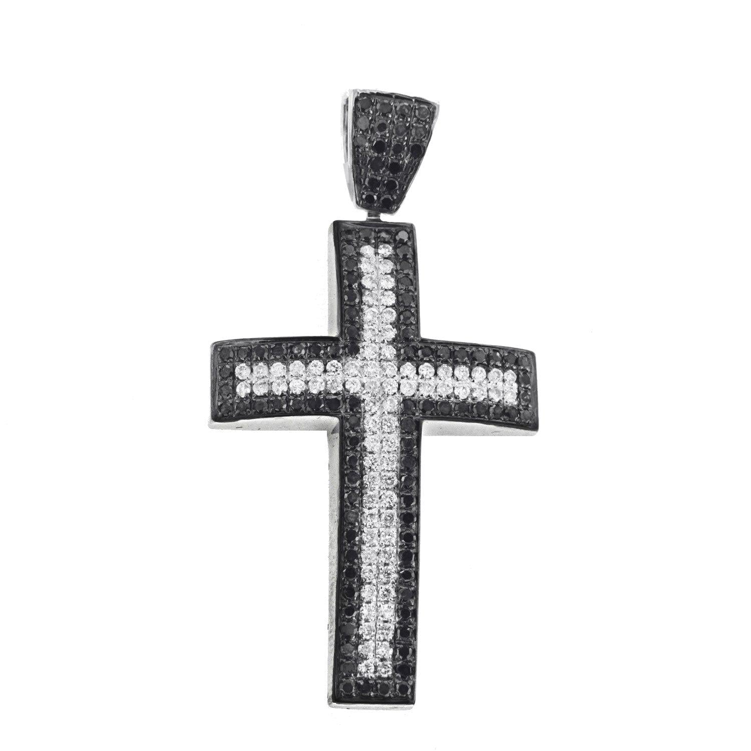 Unisex White Gold Cross with Black and White Diamonds