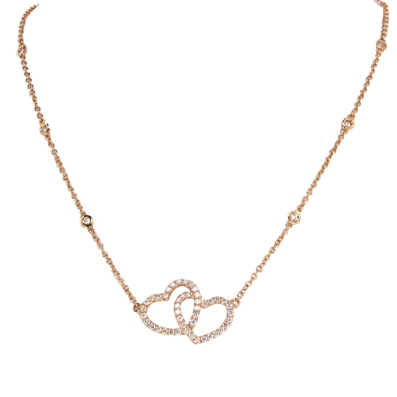Ladies Double Heart Diamond Pendant with Chain